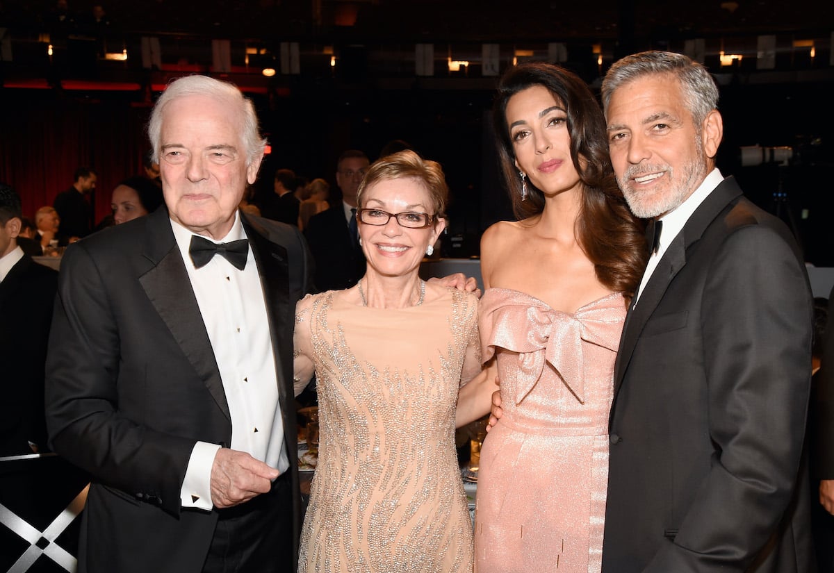 George Clooney with parents Nick Clooney and Nina Bruce Warren and wife Amal Clooney at the Dolby Theatre on June 7, 2018 in Hollywood, California | Kevin Mazur/Getty Images for Turner
