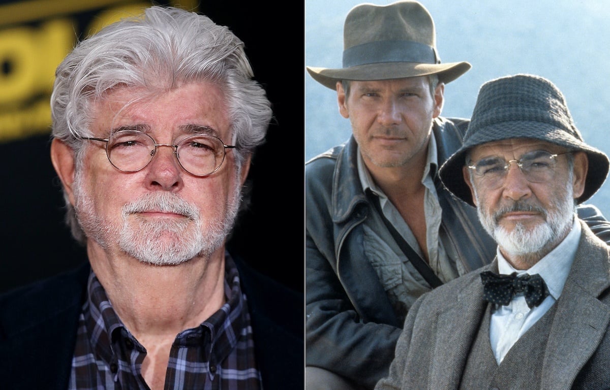 George Lucas (left) and Harrison Ford and Sean Connery in 'Indiana Jones and the Last Crusade' (right) | Phillip Faraone/WireImage/Paramount/Getty Images
