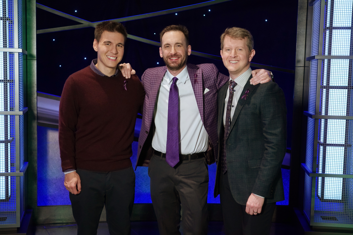 'Jeopardy!'s Greatest of All Time contestants, left to right: James Holzhauer, Brad Rutter, and Ken Jennings