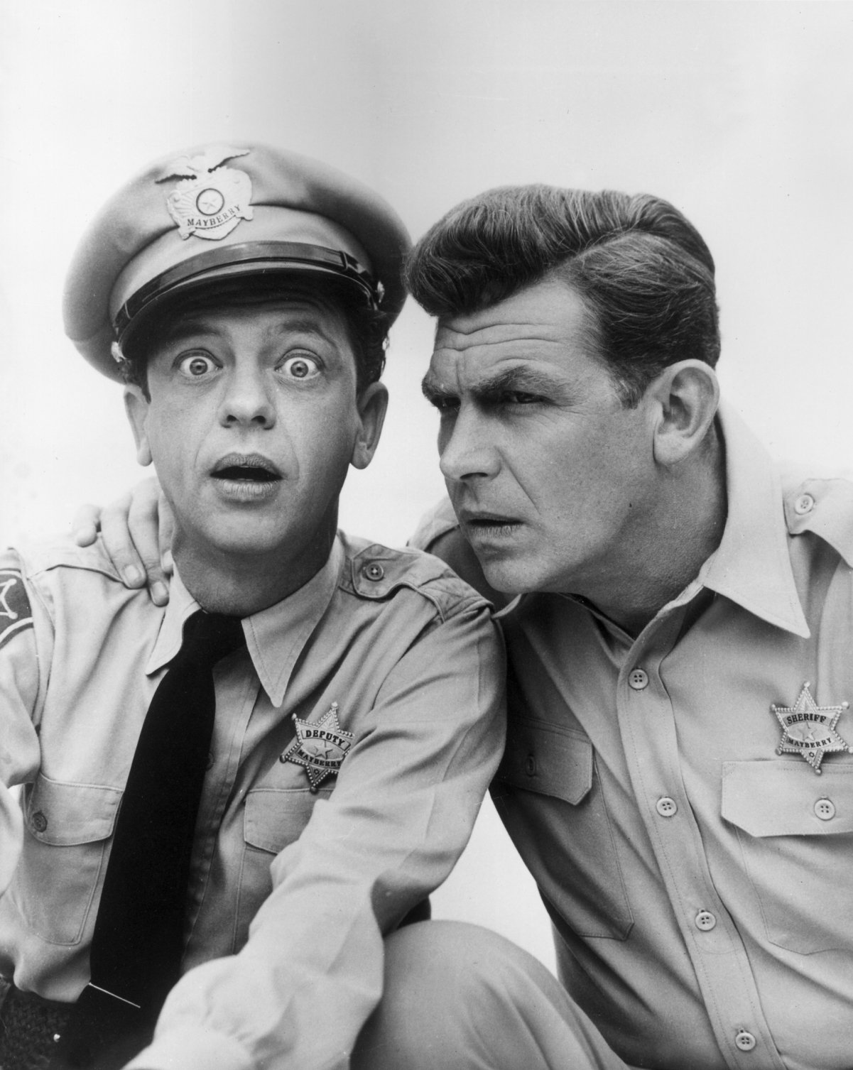 Don Knotts as Barney Fife and Andy Griffith as Sheriff Andy Taylor