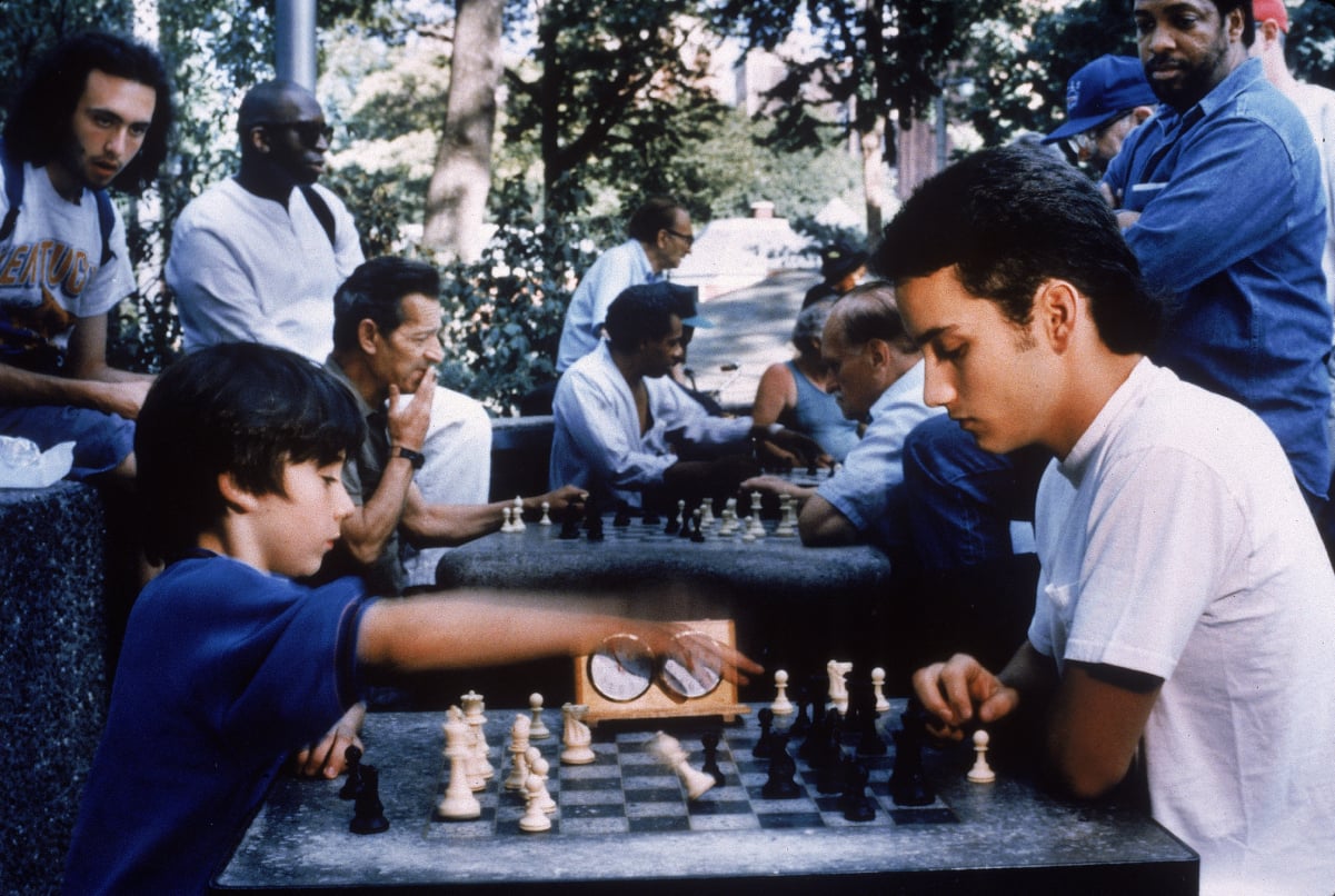 Max Pomeranc (left) as chess prodigy Josh Waitzkin in a scene from 1993's 'Searching For Bobby Fischer'