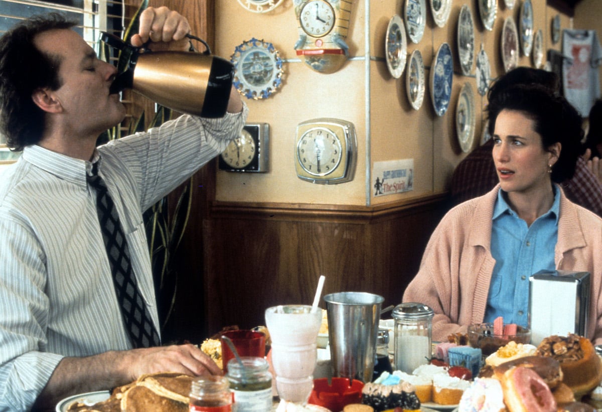 Bill Murray and Andie MacDowell in a scene from the film 'Groundhog Day', directed by Harold Ramis