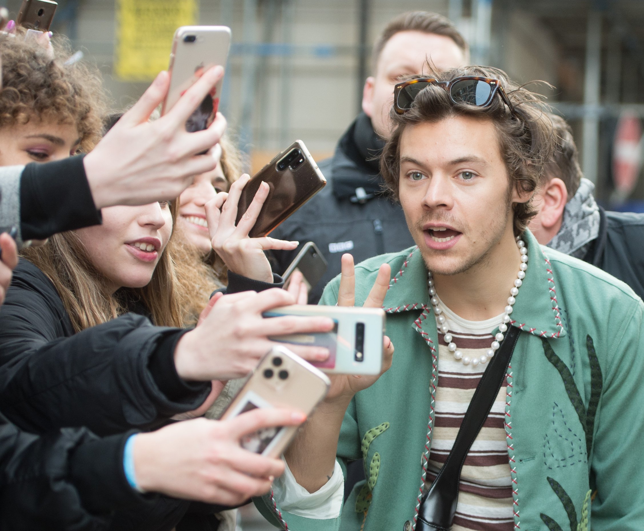 Harry Styles takes a selfie with a fan