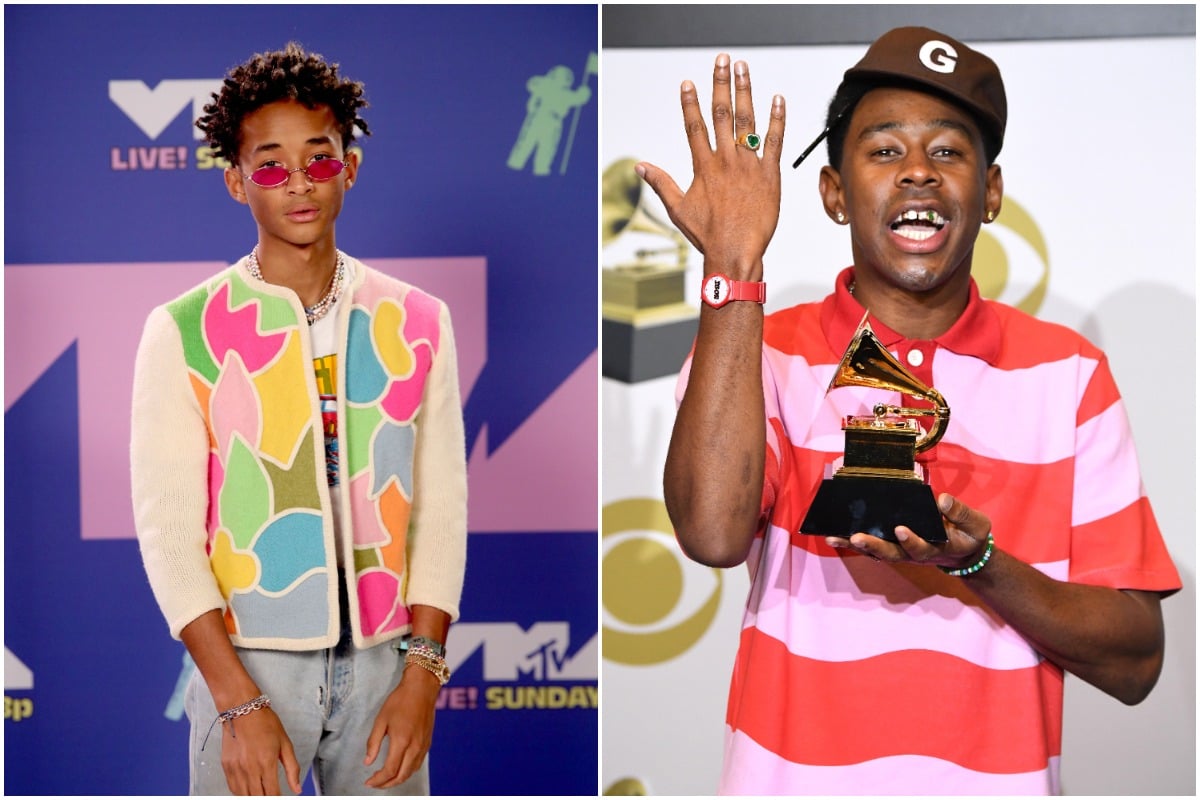 Jaden Smith attends the 2020 MTV Video Music Awards, broadcast on Sunday, August 30th 2020./ Tyler the Creator poses at the 62nd Annual GRAMMY Awards at Staples Center on January 26, 2020 in Los Angeles, California.