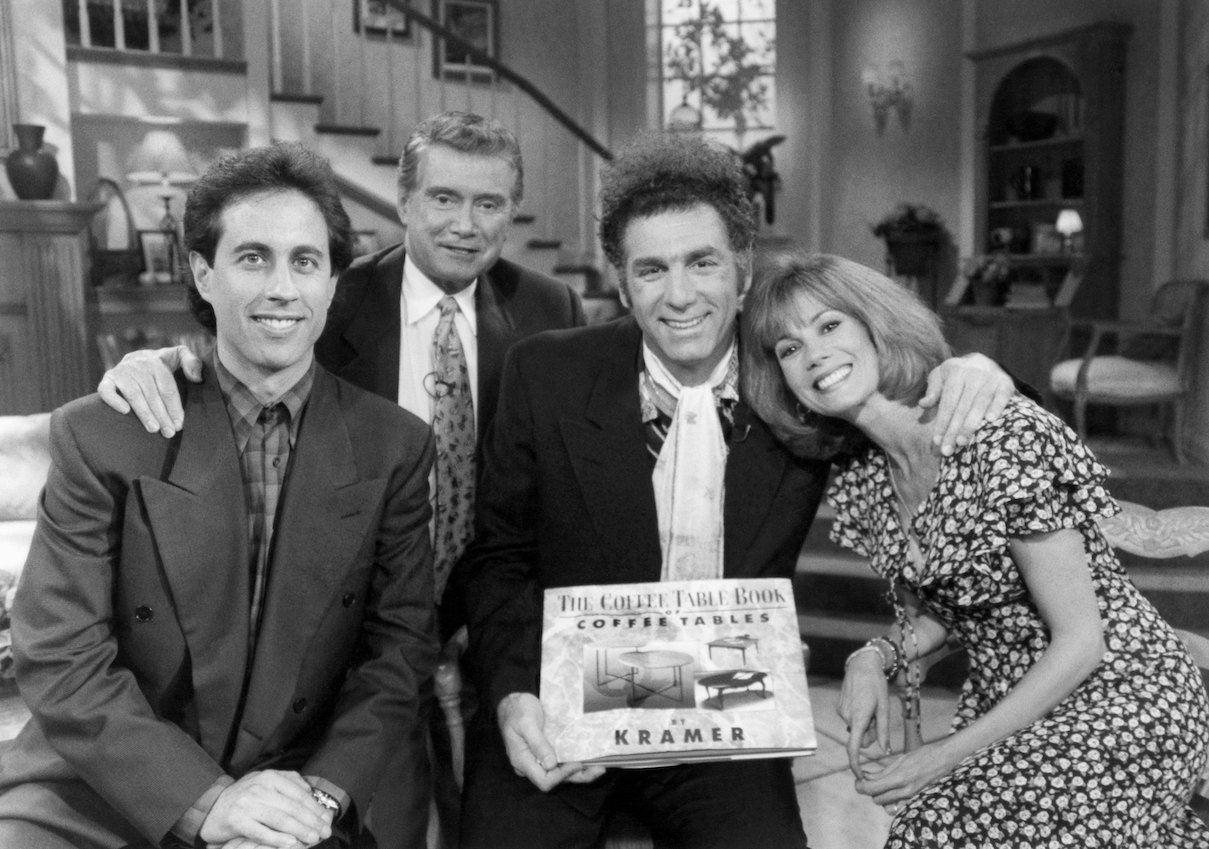 Jerry Seinfeld, Regis Philbin, Michael Richards, and Kathie Lee Gifford on the set of 'Seinfeld'