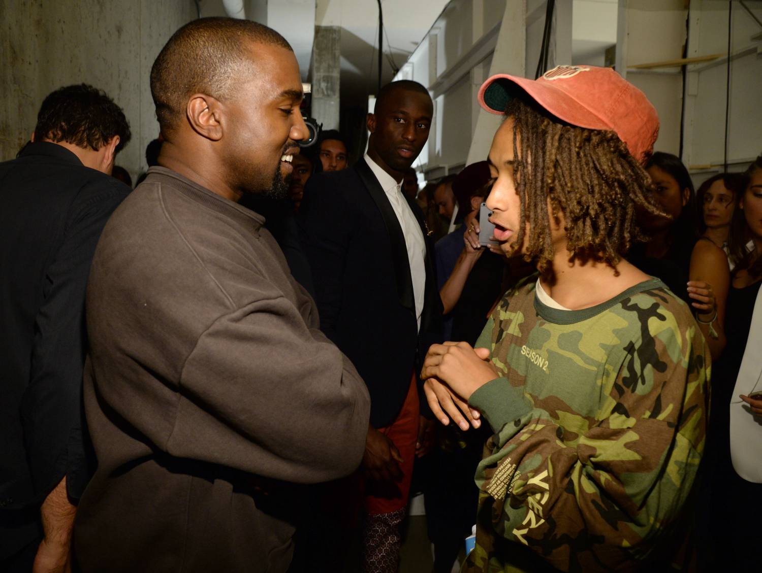Kanye West and Jaden Smith attend Kanye West Yeezy Season 2 during New York Fashion Week at Skylight Modern on September 16, 2015 in New York City.