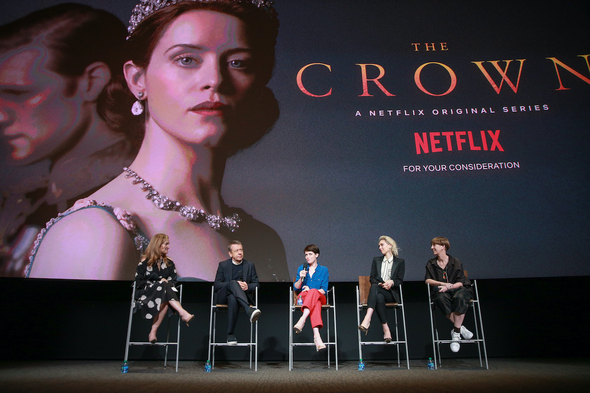 Krista Smith, Peter Morgan, Claire Foy, Vanessa Kirby, and Jane Petrie speak onstage at For Your Consideration event for 'The Crown'