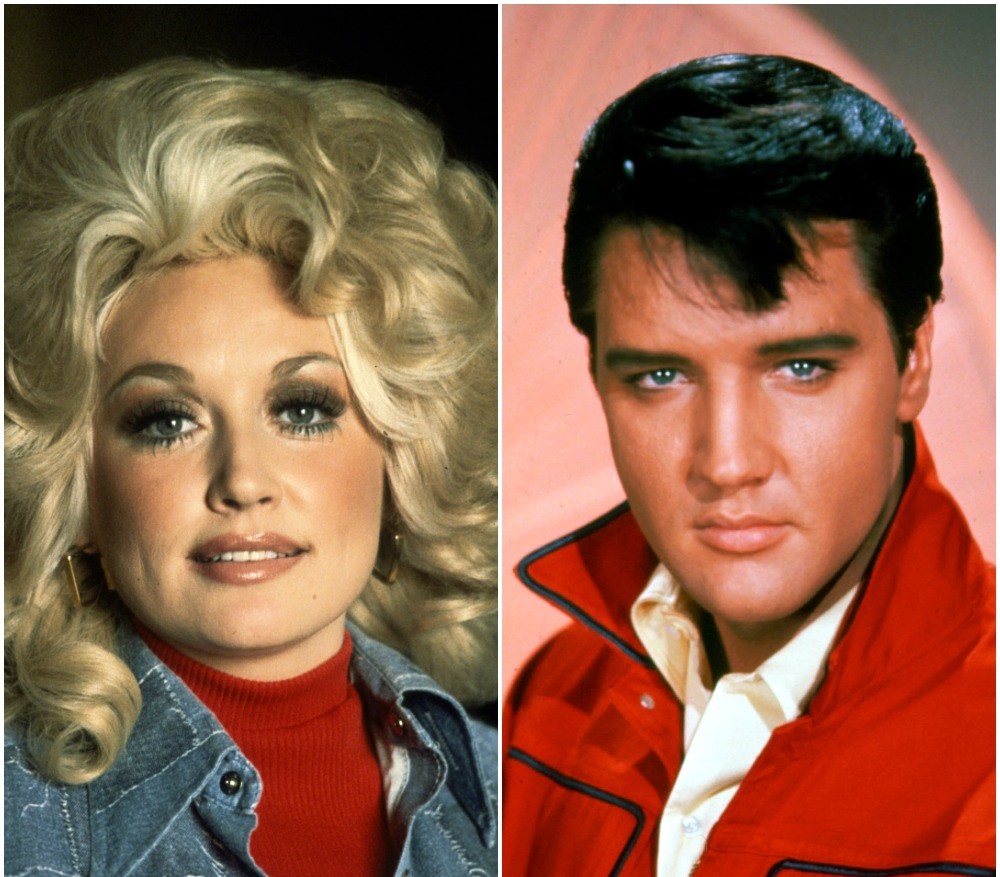(L) Dolly Parton, (R) Elvis Presley