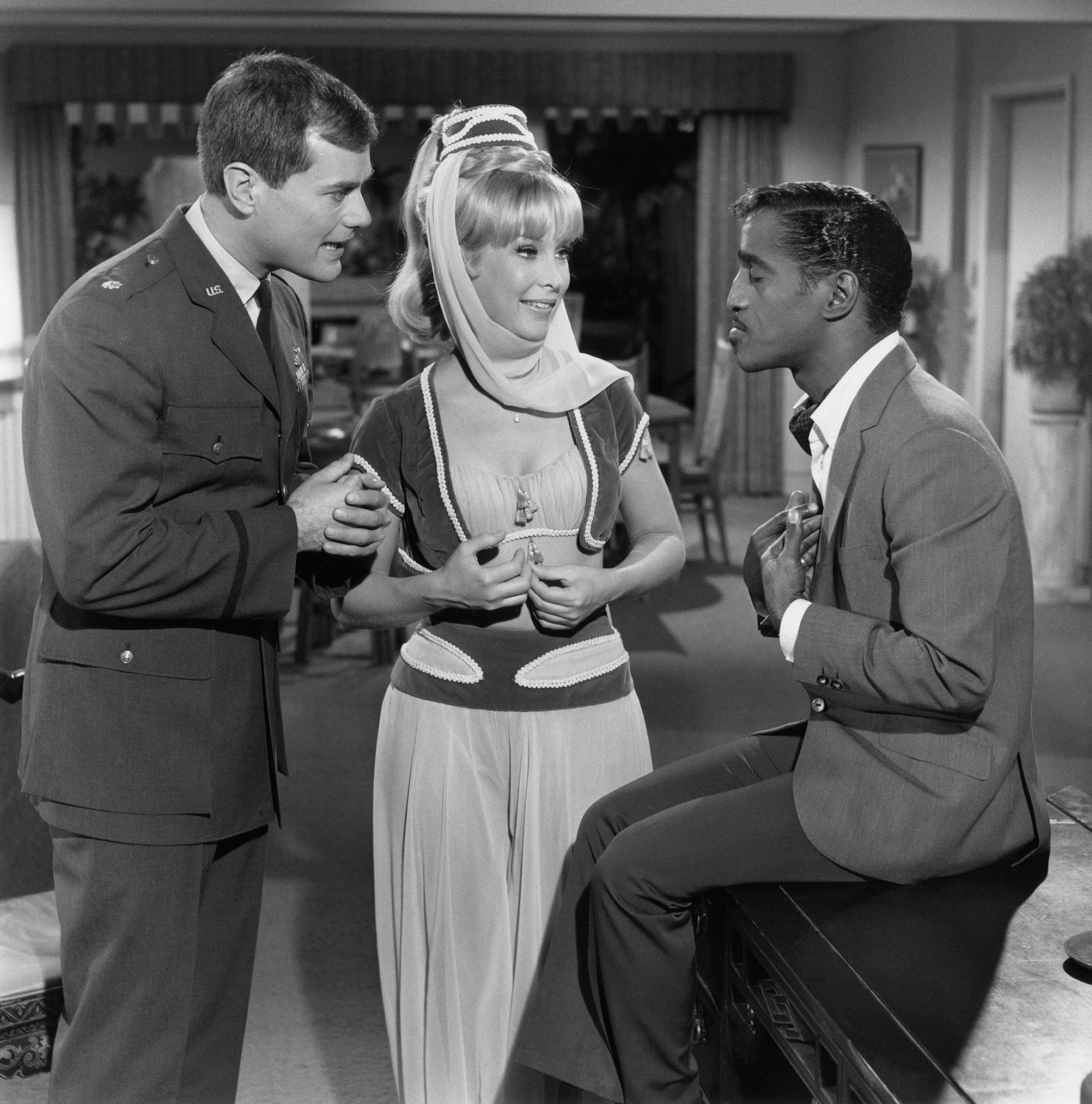 Larry Hagman, Barbara Eden, and Sammy Davis Jr. of 'I Dream of Jeannie' 