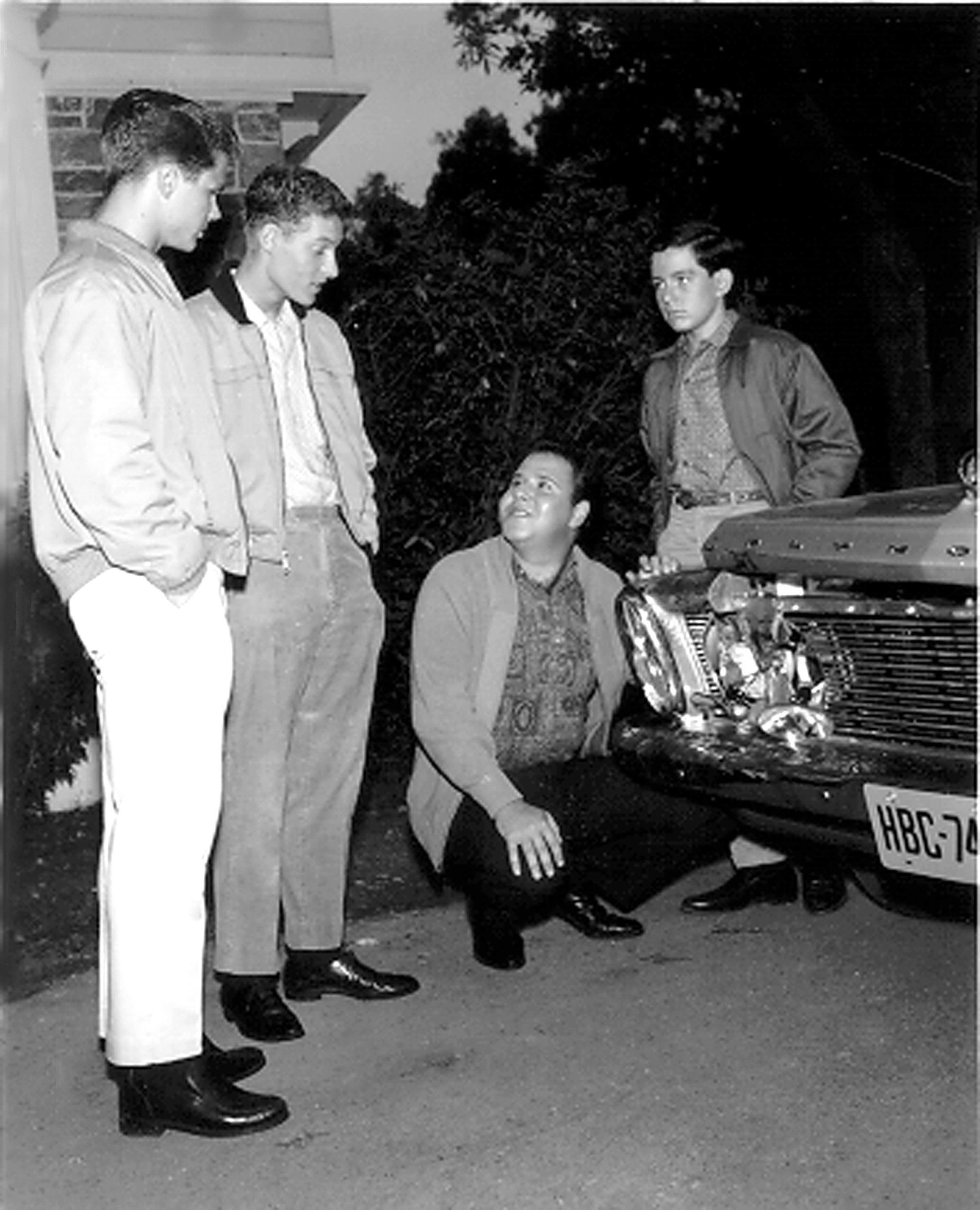 Tony Dow as Wally Cleaver, Ken Osmond as Eddie Haskell, Frank Bnak as Clarence 'Lumpy' Rutherford and Jerry Mathers as Beaver Cleaver in a scene for 'Leave It to Beaver'