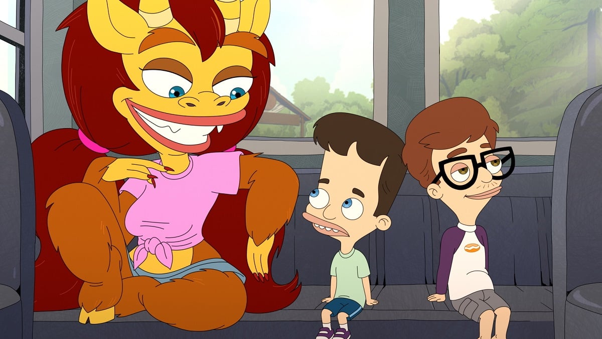 Maya Rudolph as Connie the Hormone Monstress, Nick Kroll as Nick Birch, and John Mulaney as Andrew Glouberman in 'Big Mouth