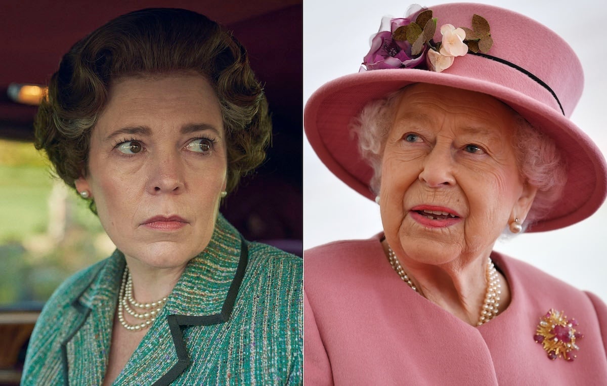 Olivia Colman in Netflix's 'The Crown' (left) and Queen Elizabeth II (right) | Des Willie/Netflix/Ben Stansall/WPA Pool/Getty Images