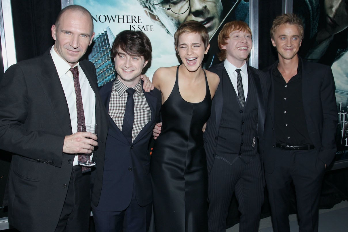 Ralph Fiennes, Daniel Radcliffe, Emma Watson, Rupert Grint, and Tom Felton at the premiere of 'Harry Potter and the Deathly Hallows'