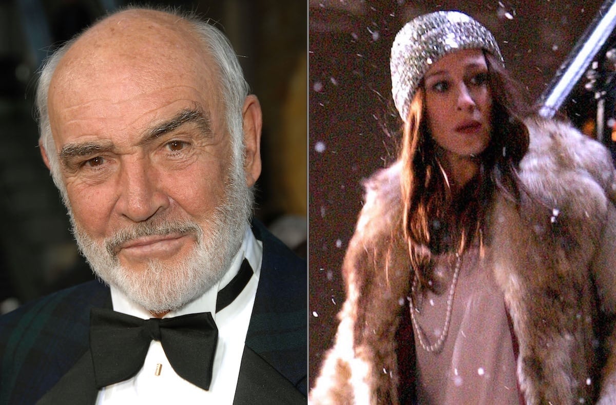 Sean Connery (left) and Sarah Jessica Parker as Carrie Bradshaw in 'Sex and the City: The Movie' (right) | Stephen Shugerman/Getty Images for AFI/James Devaney/WireImage