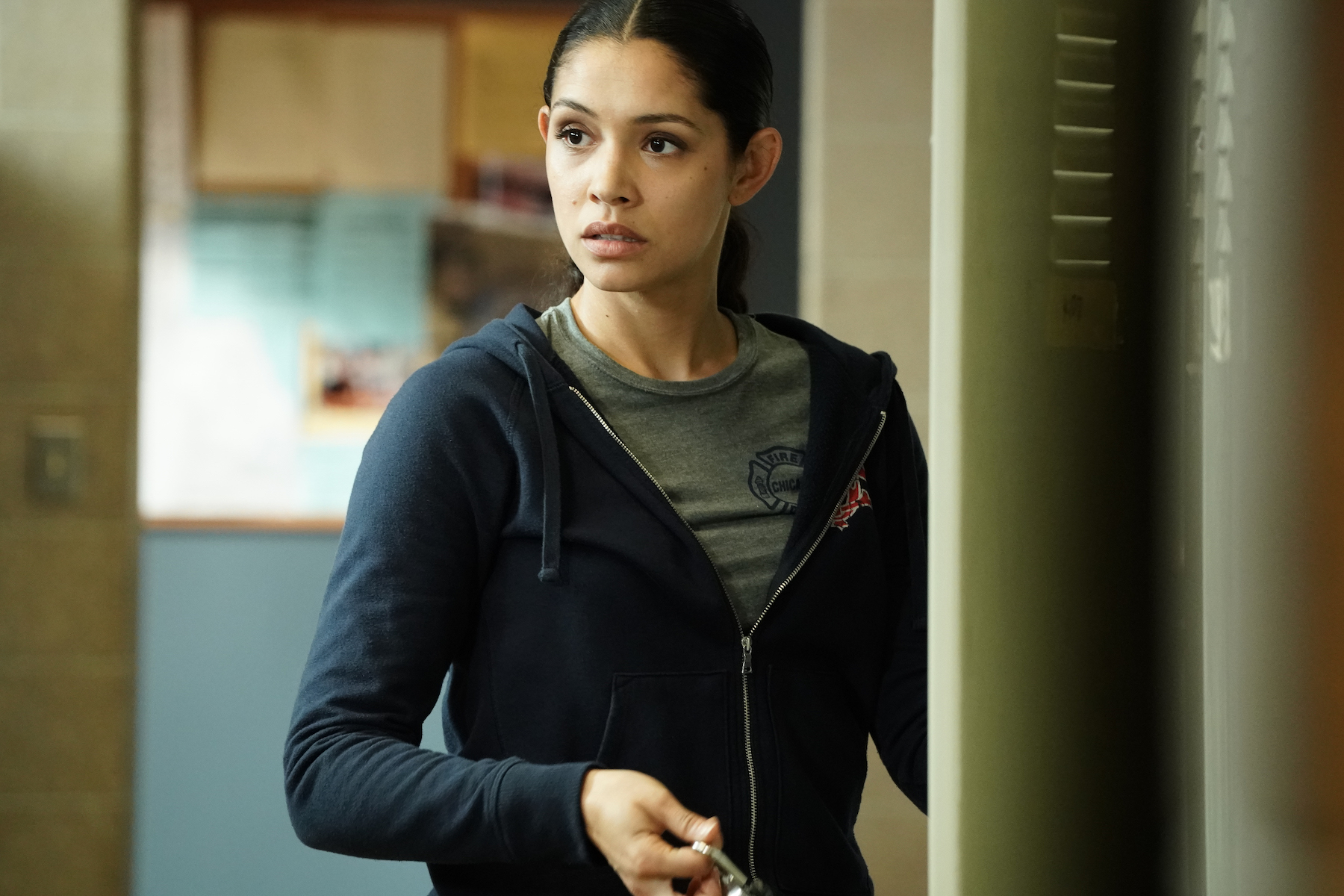 Miranda Rae Mayo as Stella Kidd on 'Chicago Fire', turned to the side