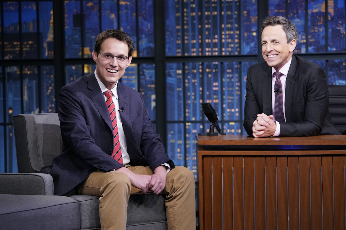 Journalist Steve Kornacki during an interview with host Seth Meyers