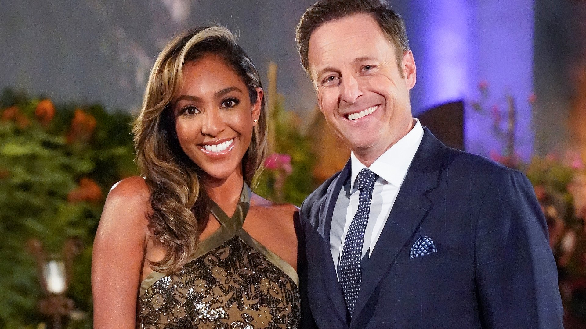 Tayshia Adams and Chris Harrison on 'The Bachelorette' 2020