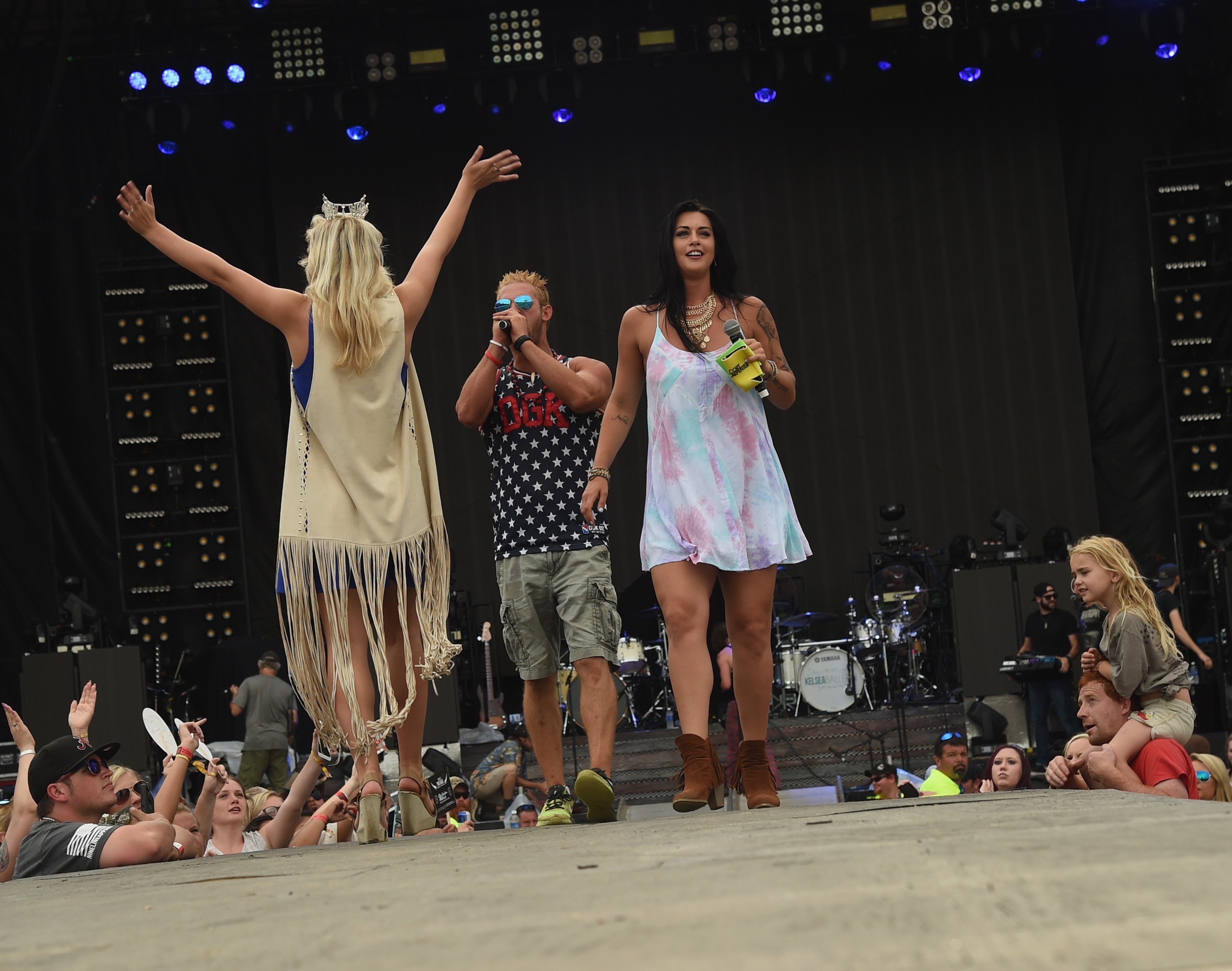 Miss Alabama 2015 Maggie McGuffin (Crown on Head) and CMT's Party Down South cast members Ryan "Daddy" Richards and Mattie Breaux attend Pepsi's Rock The South Festival - Day 2 at Heritage Park