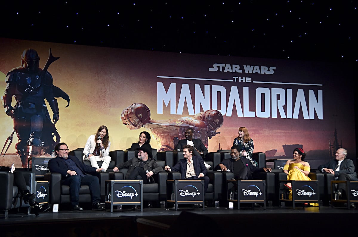 Moderator Ash Crossan with the cast and crew of 'The Mandalorian'