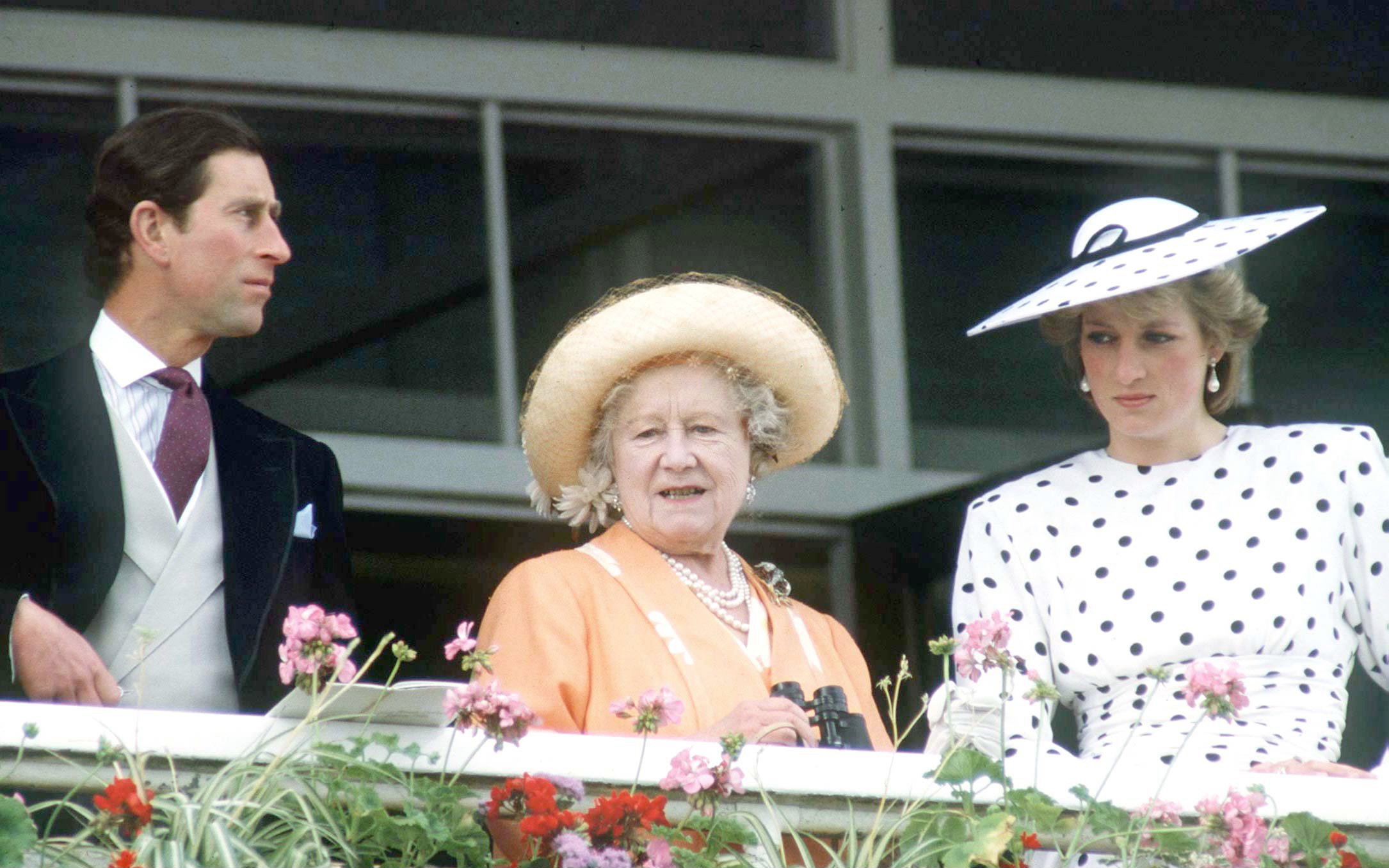 The Queen Mother with Prince Charles and Princess Diana