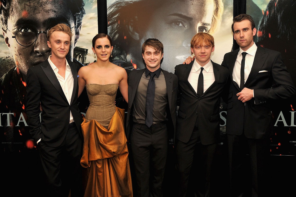 Harry Potter cast: Tom Felton, Emma Watson, Daniel Radcliffe, Rupert Grint, and Matthew Lewis