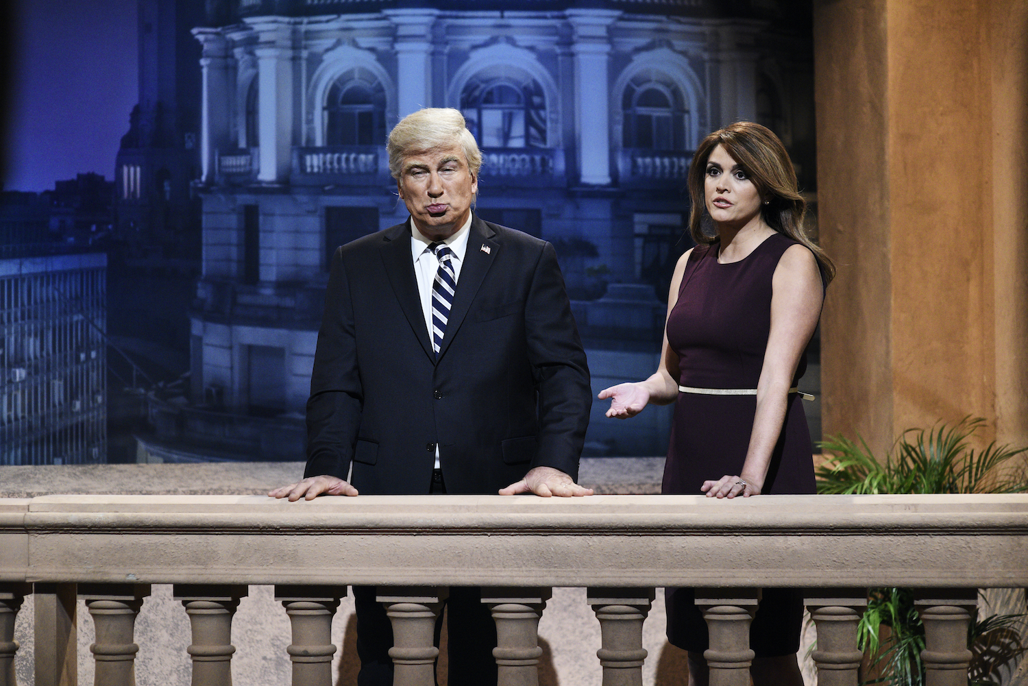 Alec Baldwin as Donald Trump and Cecily Strong as Melania Trump on 'SNL'