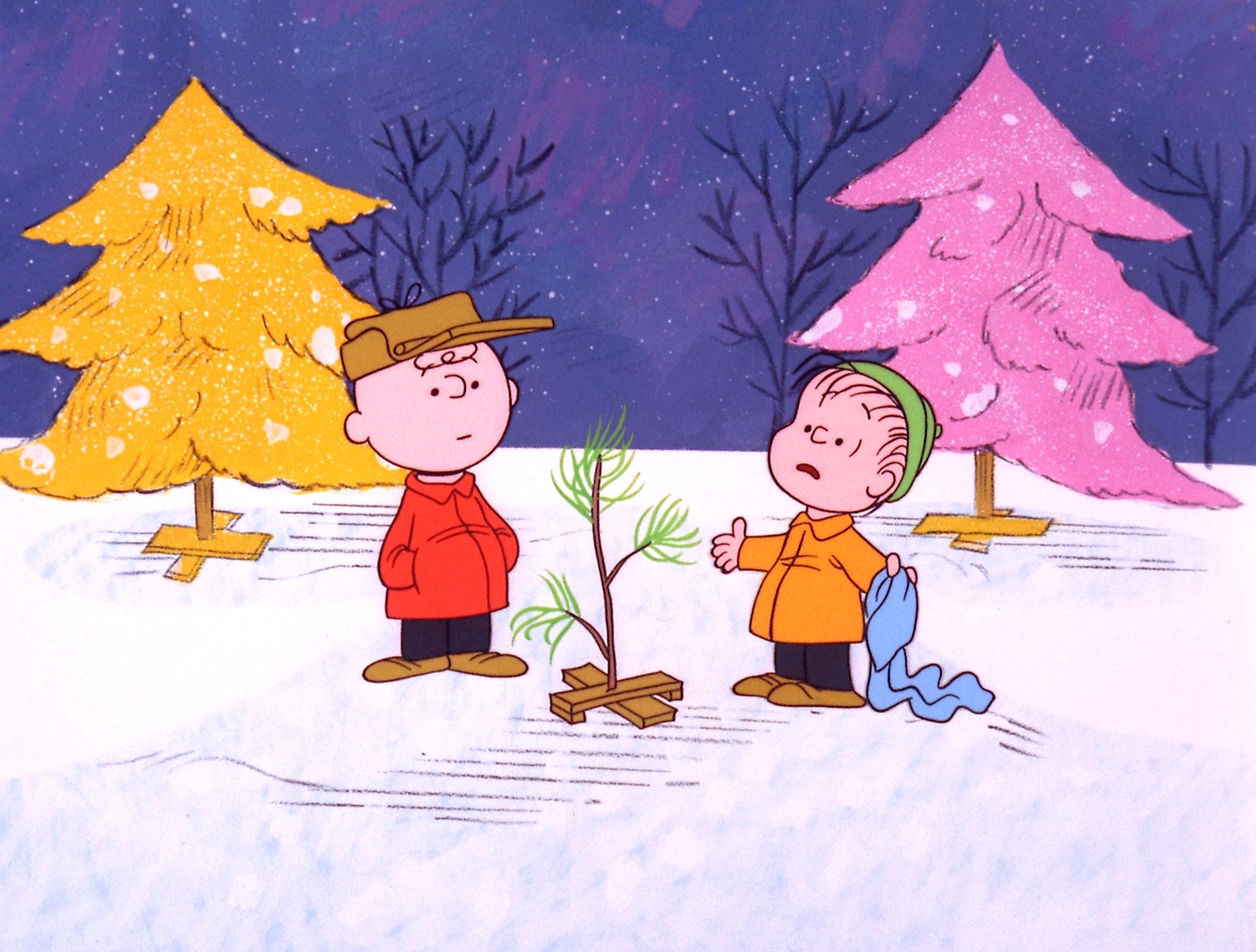 Charlie Brown and Linus with Christmas tree 