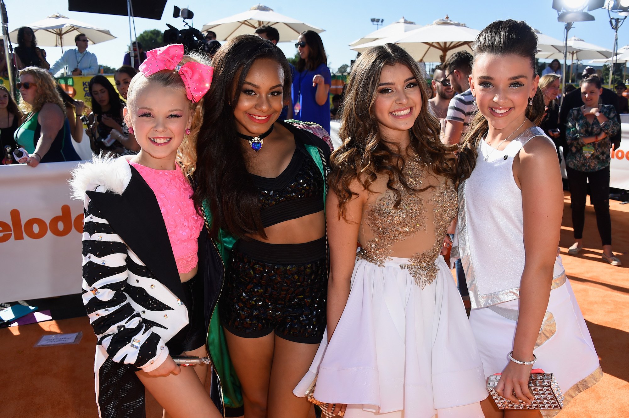 JoJo Siwa, Nia Sioux Frazier, Kalani Hilliker, and Kendall Vertes at Nickelodeon's 28th Annual Kids' Choice Awards on March 28, 2015.