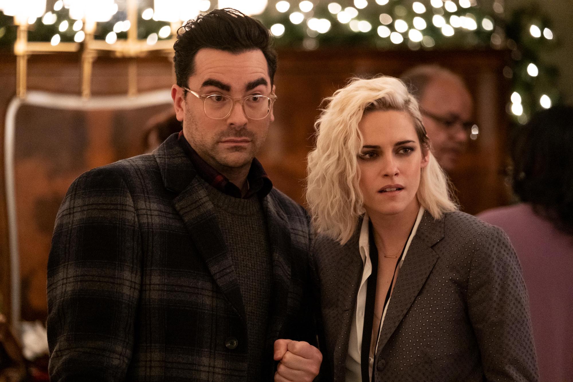 John (Dan Levy) and Abby (Kristen Stewart) in 'Happiest Season'