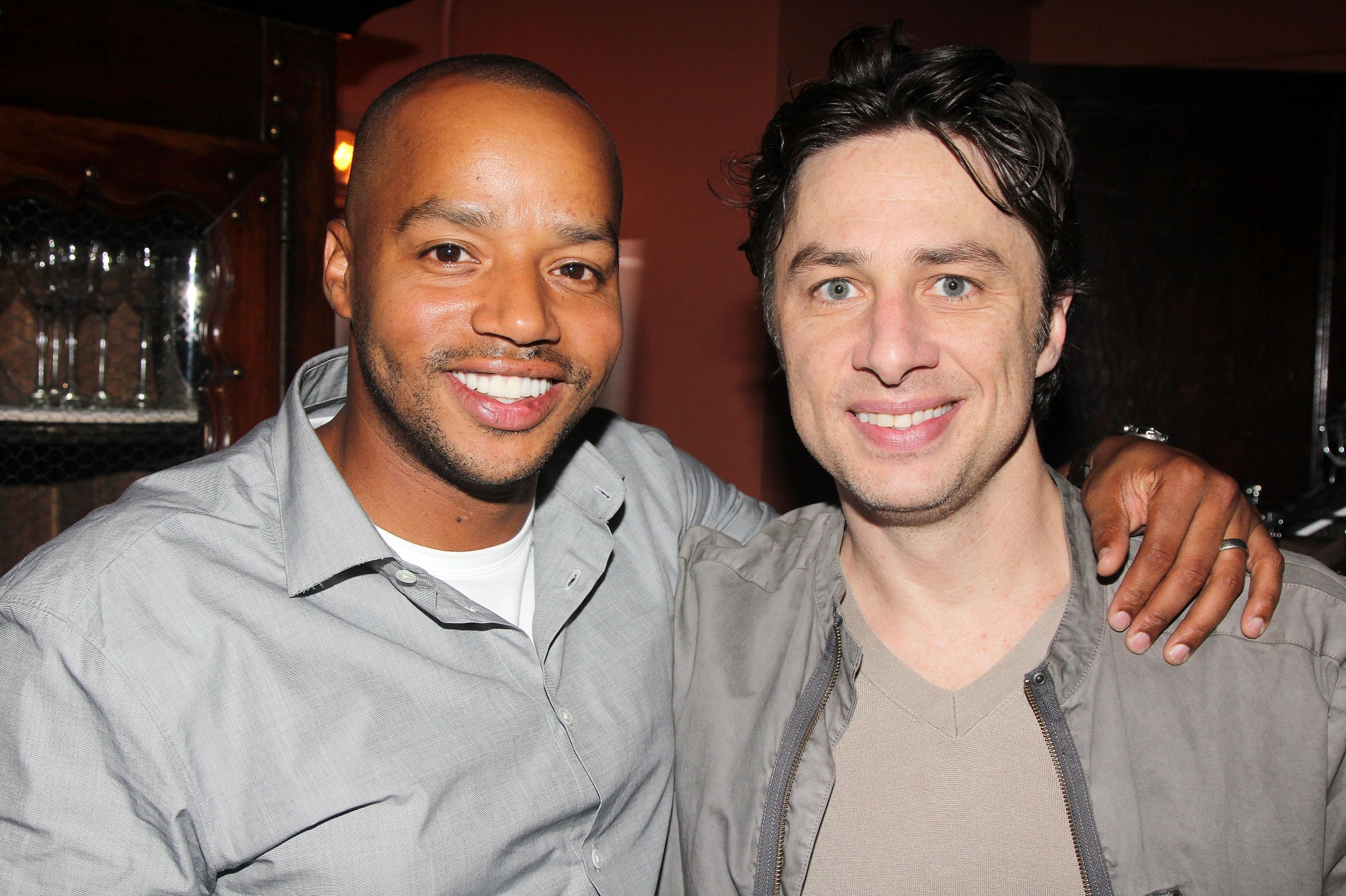 Donald Faison and Zach Braff on July 15, 2014, in New York City.