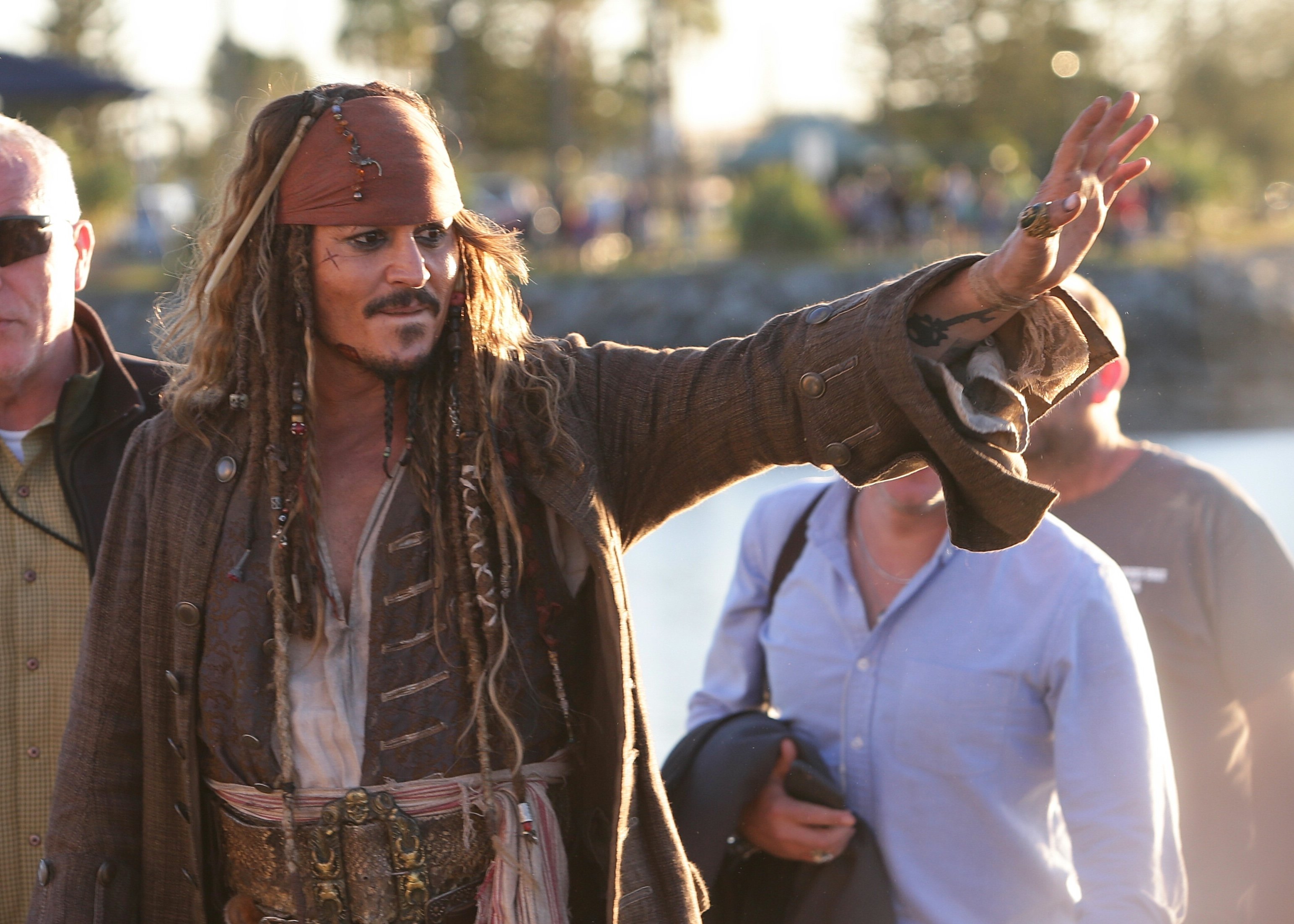 Johnny Depp greets fans in costume as Jack Sparrow