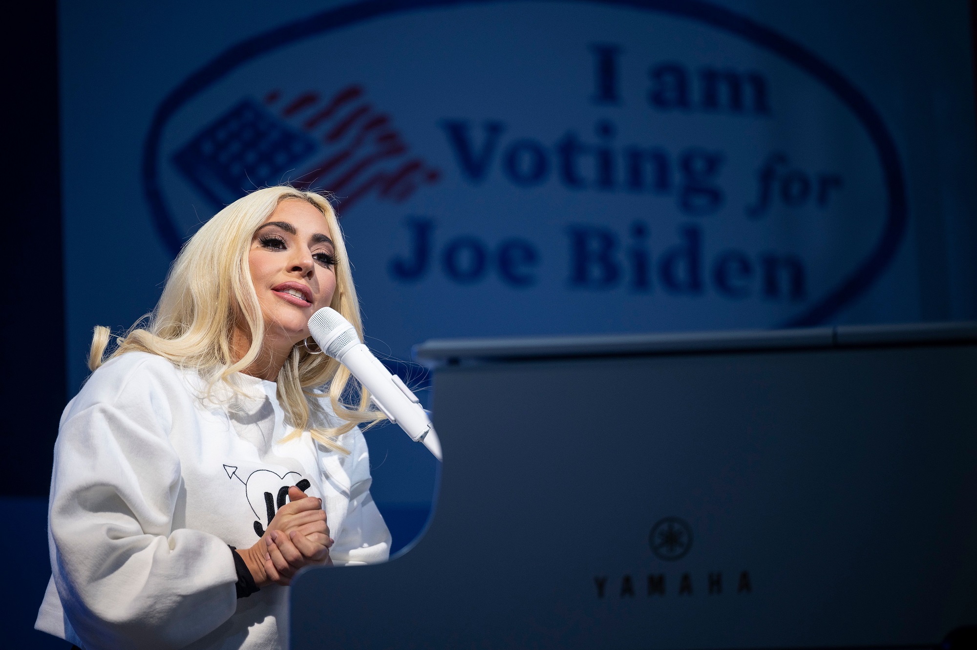 Lady Gaga performs prior to Democratic presidential candidate Joe Biden speaking during a Drive-In Rally in Pittsburgh, Pennsylvania, on November 2, 2020.