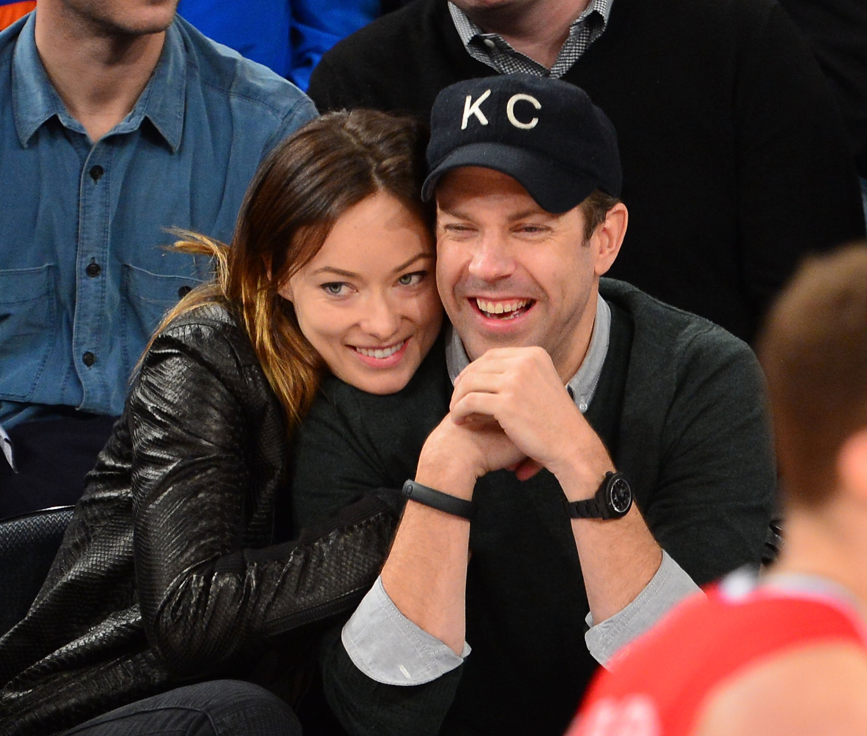 Olivia Wilde and Jason Sudeikis attend the Los Angeles Clippers vs New York Knicks game at Madison Square Garden on February 10, 2013, in New York City. 