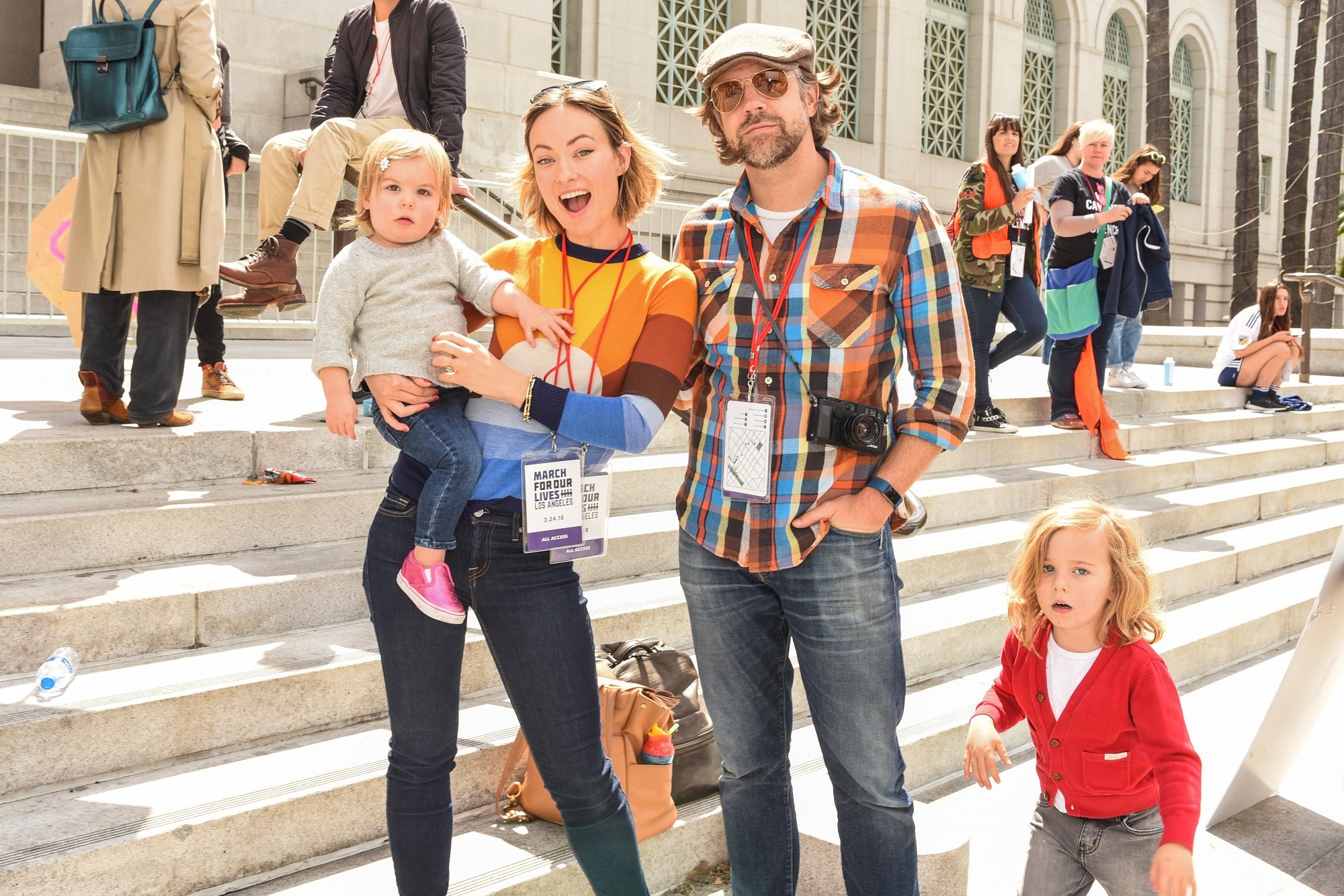 Olivia Wilde, Jason Sudeikis and Otis Sudeikis, Daisy Sudeikis attends March For Our Lives Los Angeles on March 24, 2018 