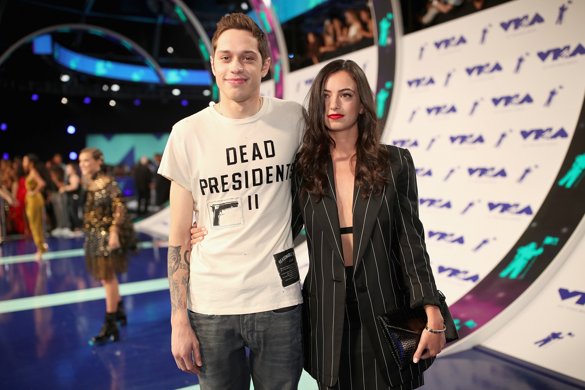 Pete Davidson (L) and Cazzie David attend the 2017 MTV Video Music Awards on August 27, 2017, in Inglewood, California. 