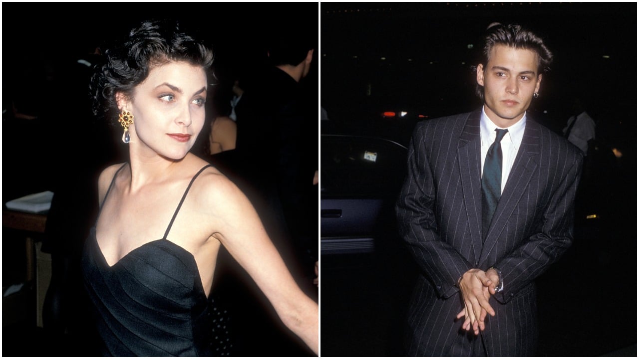 side by side image of Sherilyn Fenn and Johnny Depp