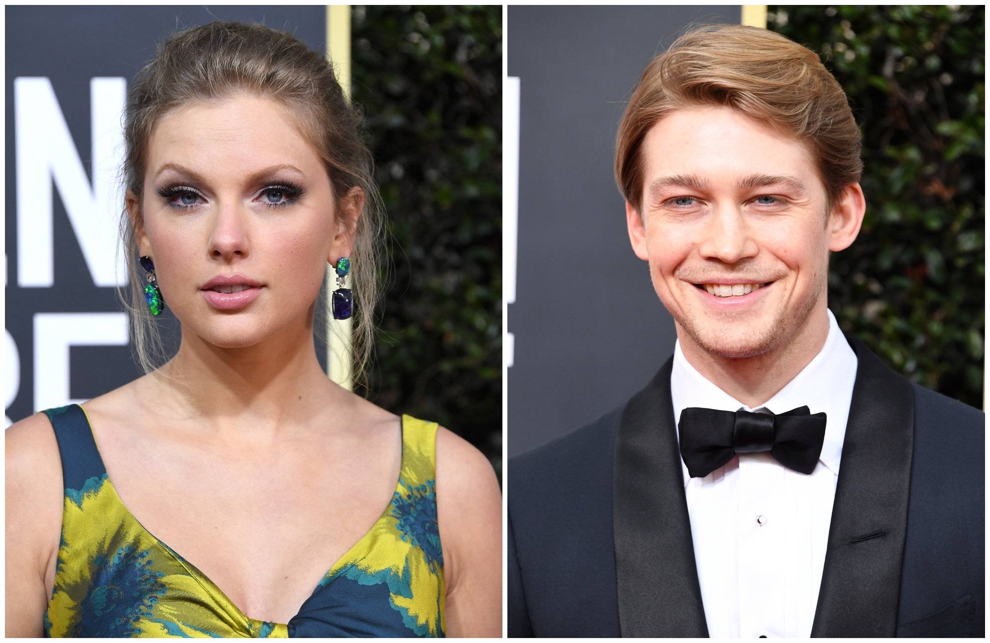 composite image of Taylor Swift and Joe Alwyn at the 2020 Golden Globe Awards