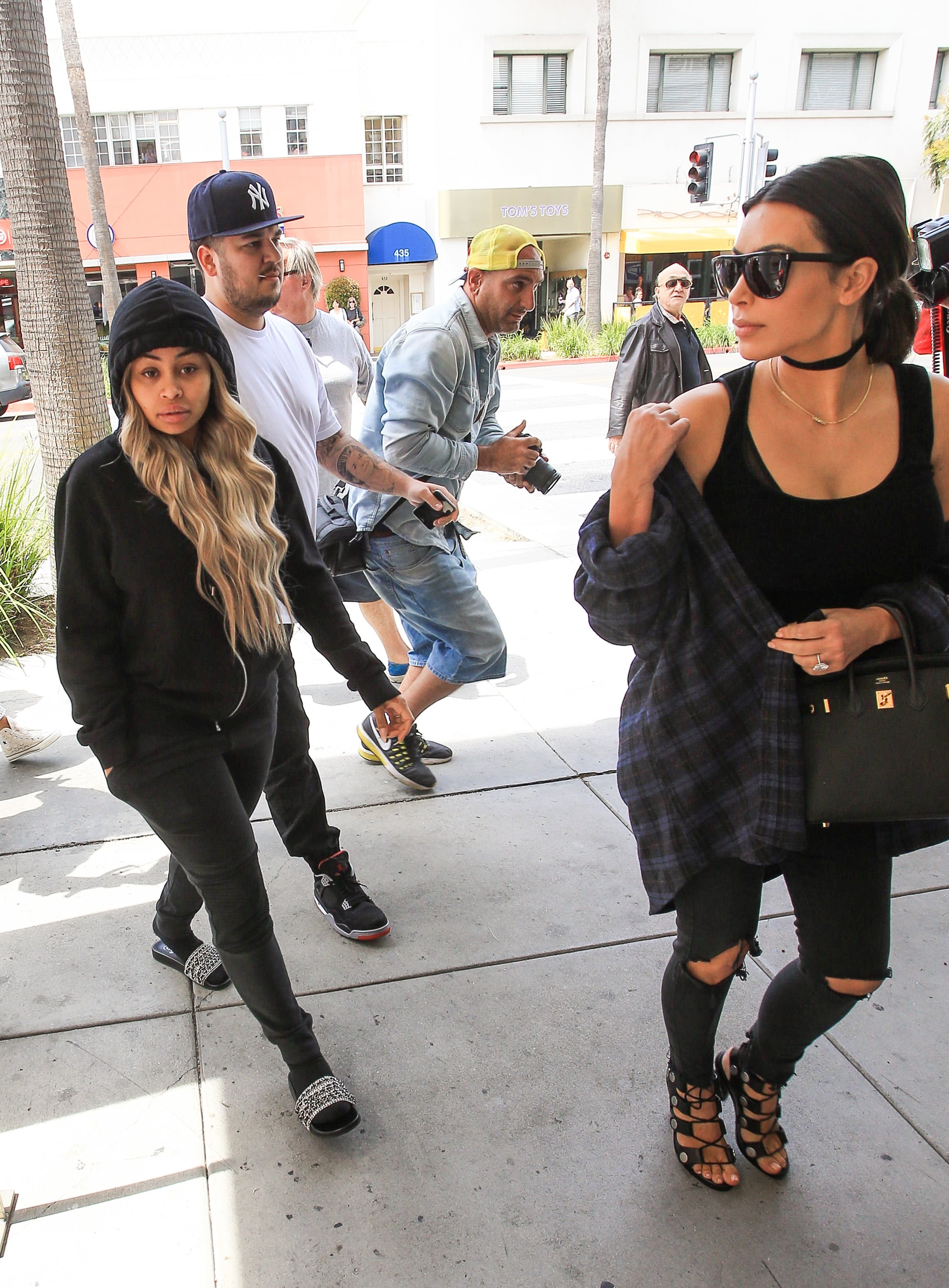 Kim Kardashian, Rob Kardashian, and Blac Chyna are seen on April 26, 2016 in Los Angeles, California.
