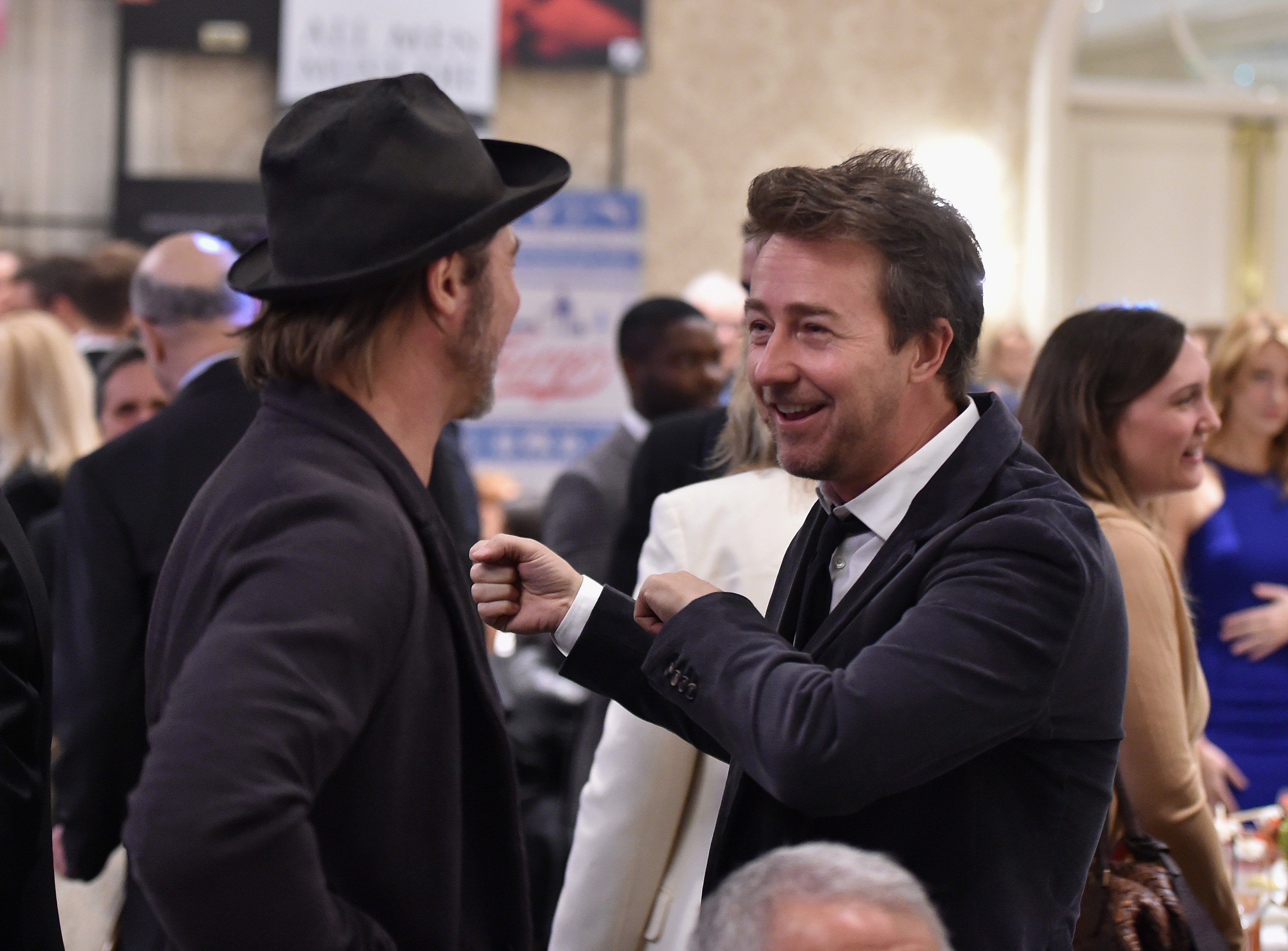 Brad Pitt (L) and actor Edward Norton