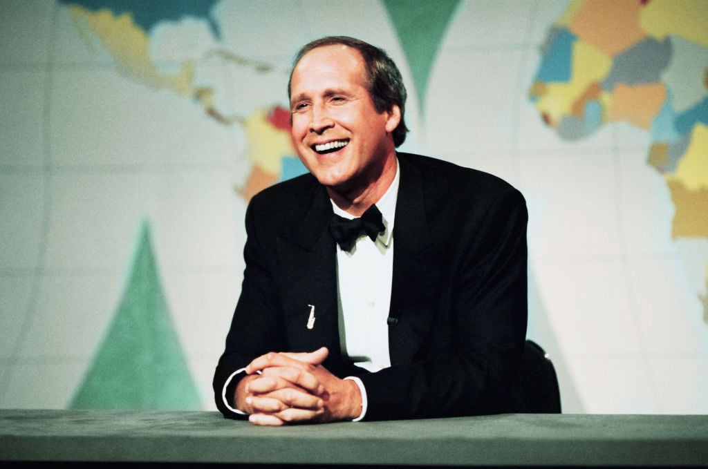 Chevy Chase during "Weekend Update" on SNL