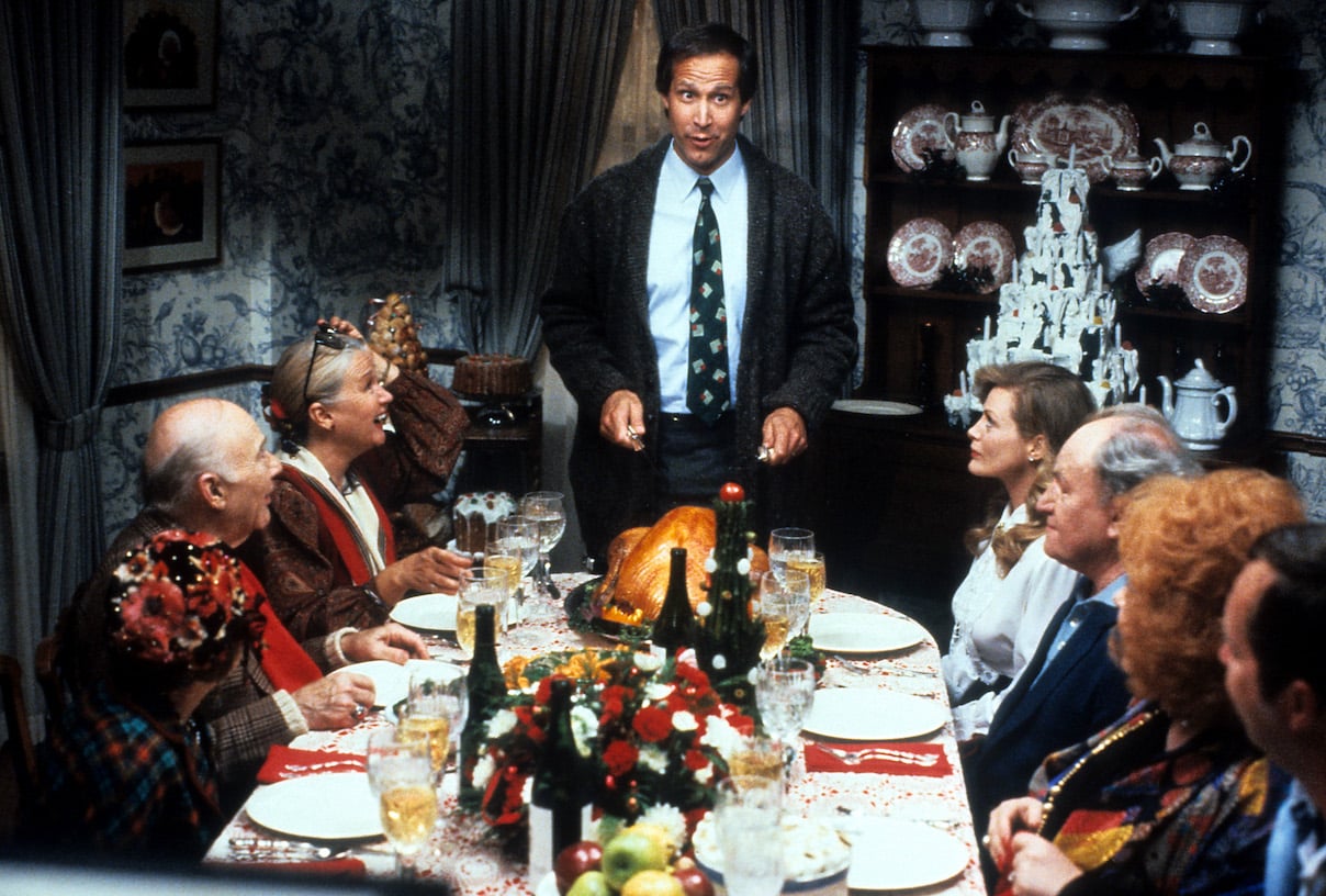 Chevy Chase cuts a turkey as Clark Griswold in 'Christmas Vacation'