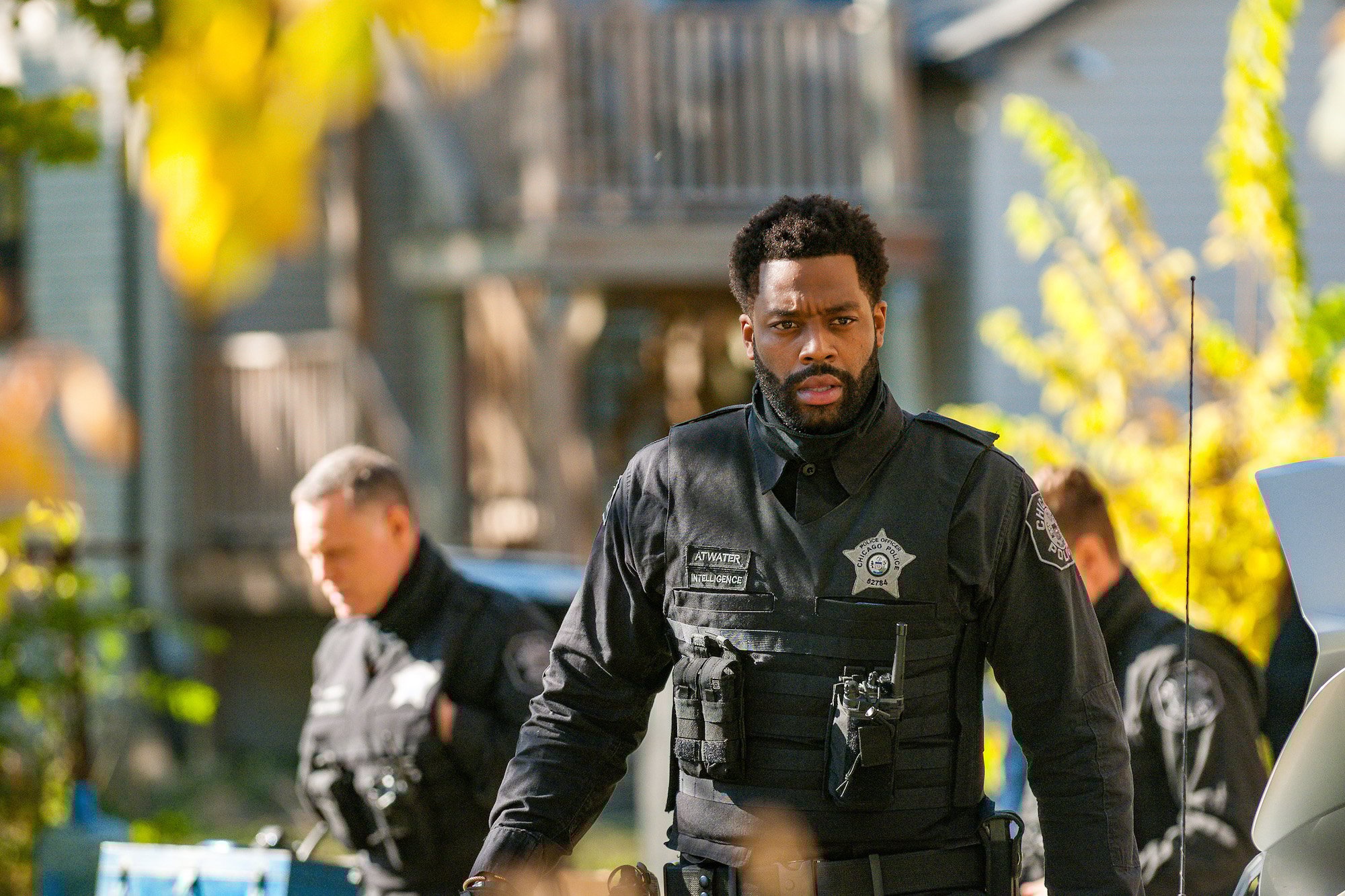LaRoyce Hawkins as Kevin Atwater wearing a police uniform in front of a blurred background