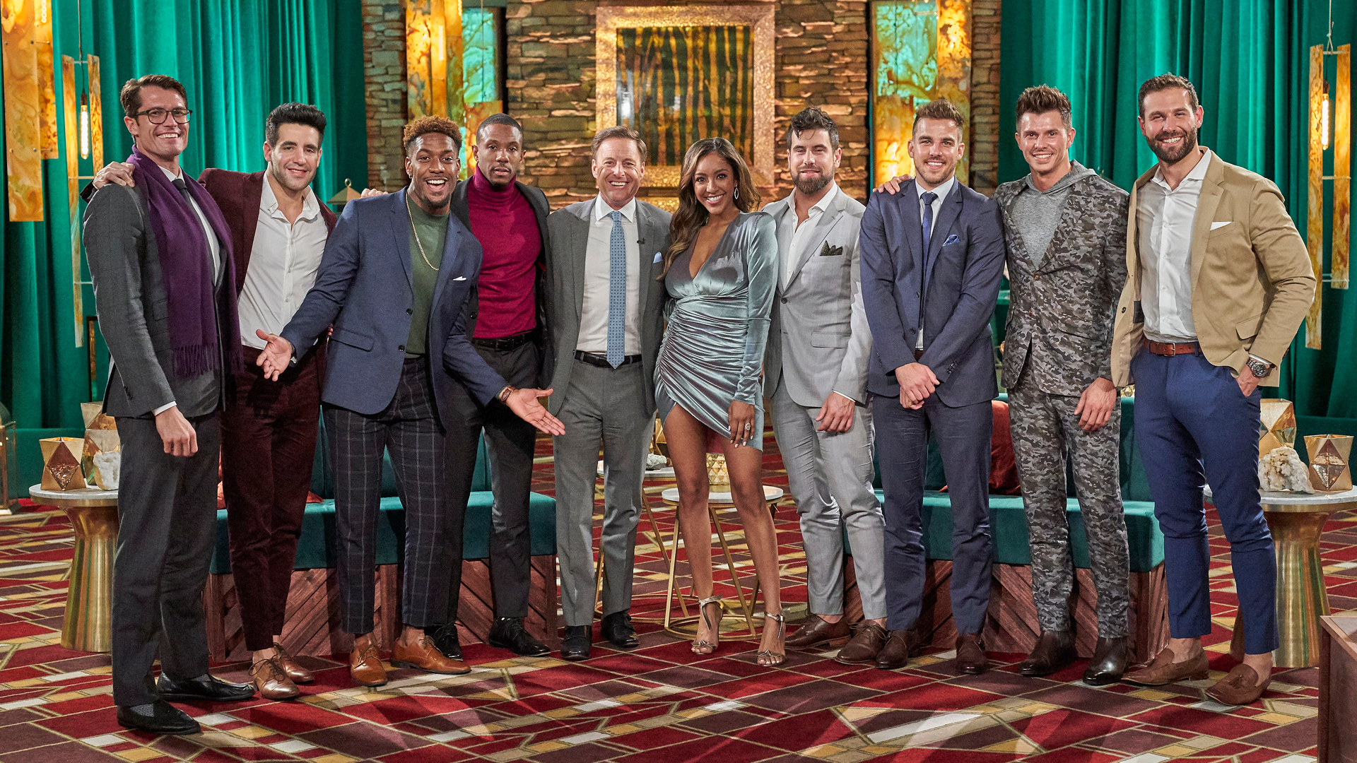 Chris Harrison, Tayshia Adams, and 'The Bachelorette' Season 16 cast at the Men Tell All