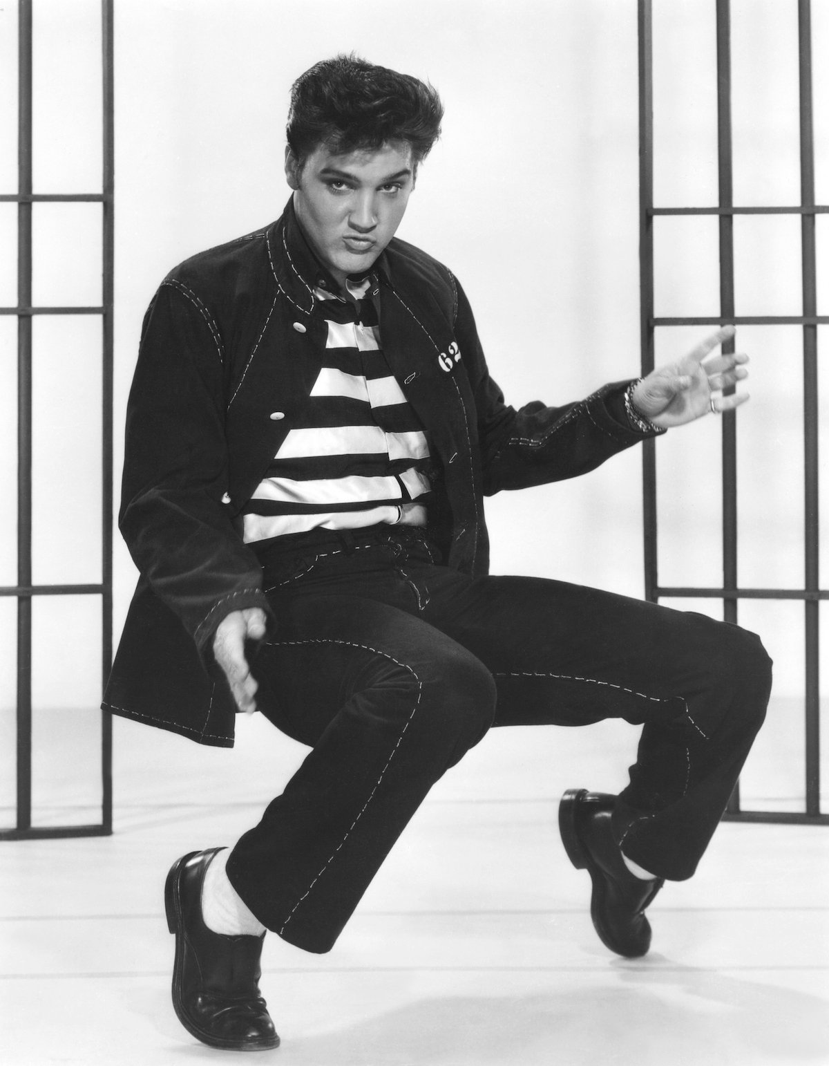 Elvis Presley on the set of 'Jailhouse Rock'