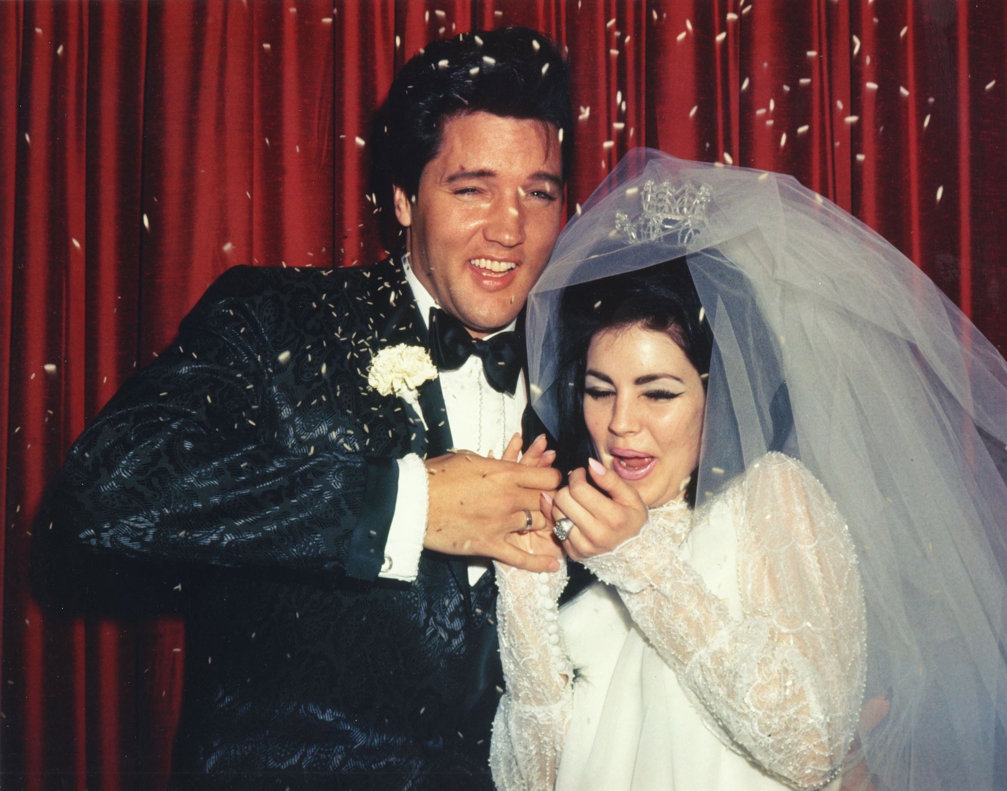 Elvis Presley and Priscilla Presley on their wedding day