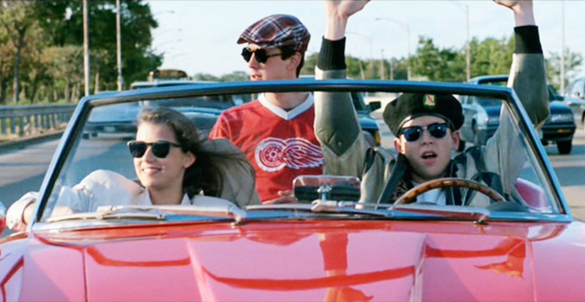 Mia Sara as Sloane Peterson, Alan Ruck as Cameron Frye, and Matthew Broderick as Ferris Bueller