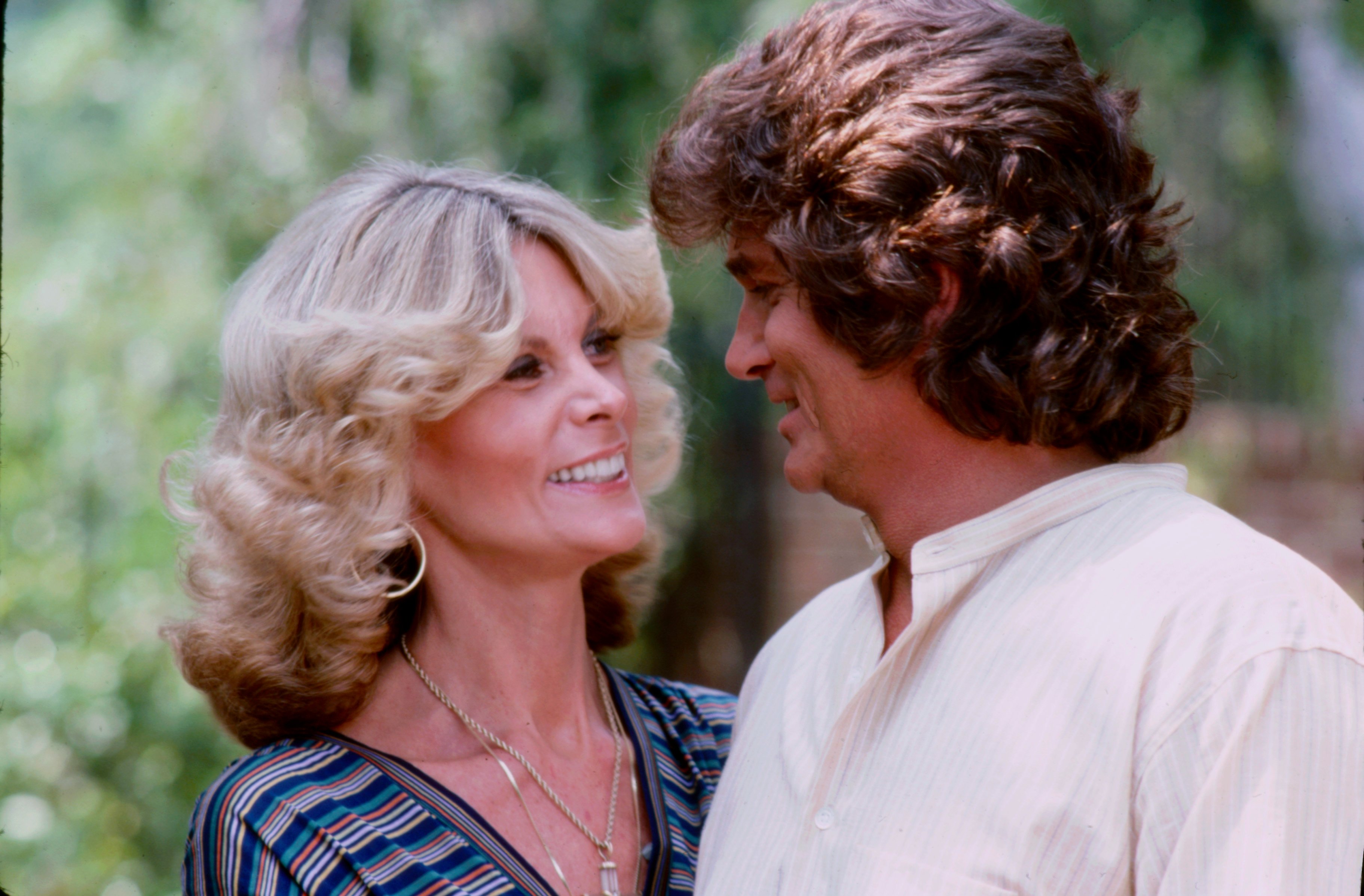 Michael Landon, right, with his second wife Lynn Noe in 1978