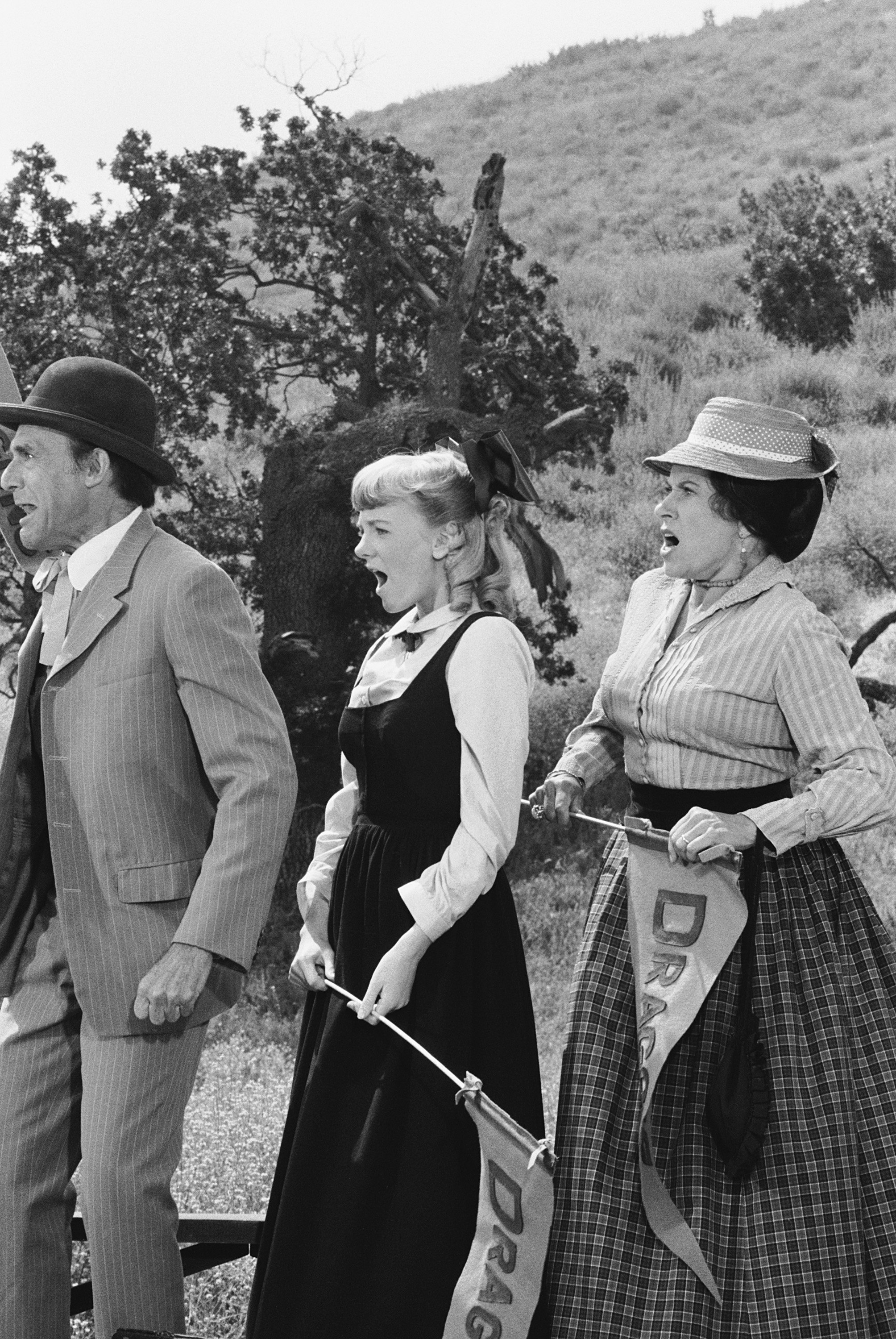 Alison Arngrim, center, with her 'Little House on the Prairie' parents Richard Bull, left, and Katherine MacGregor, right, 1978