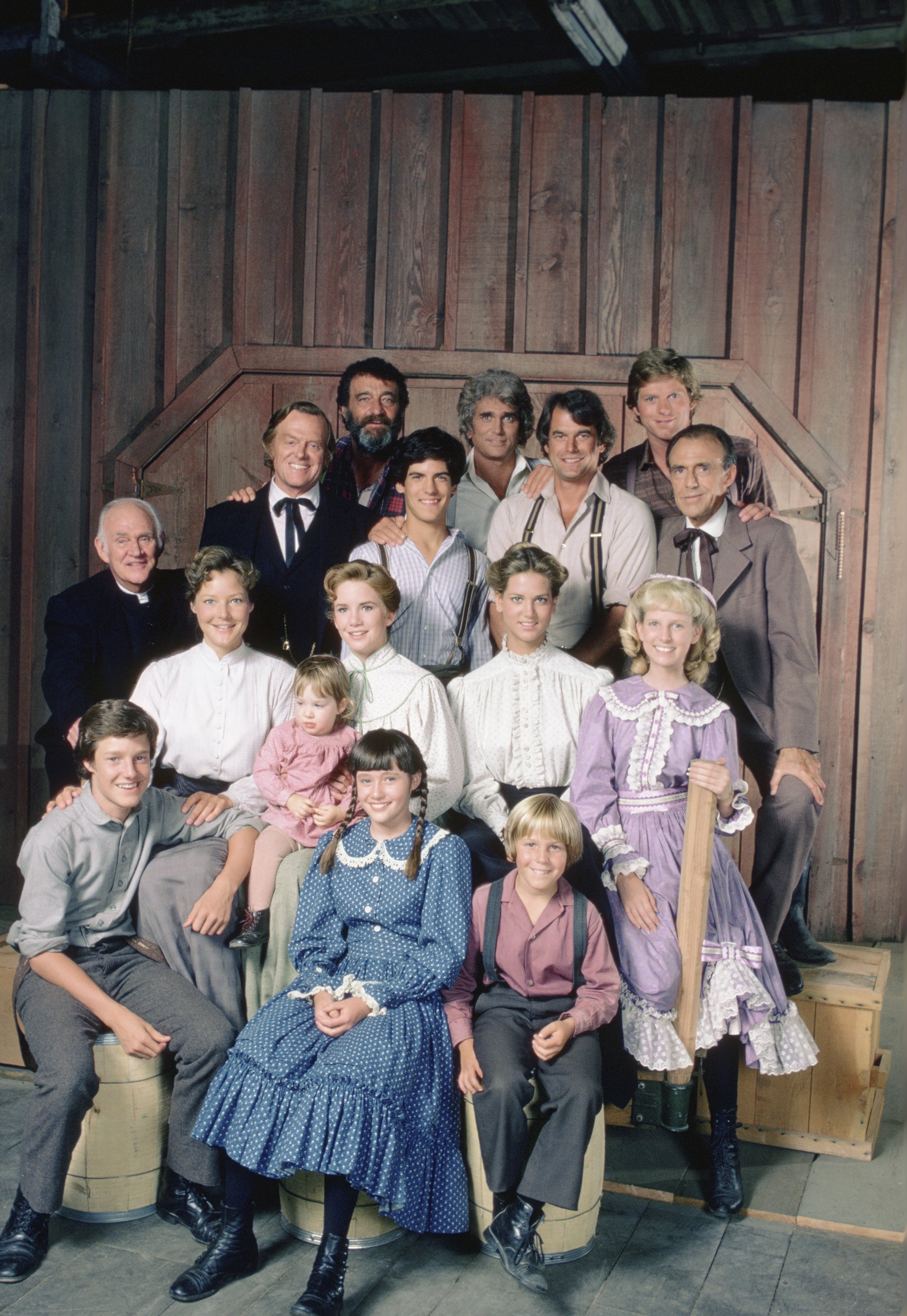 Melissa Gilbert and Shannen Doherty in a cast photo of 'Little House in the Prairie' in its 9th season