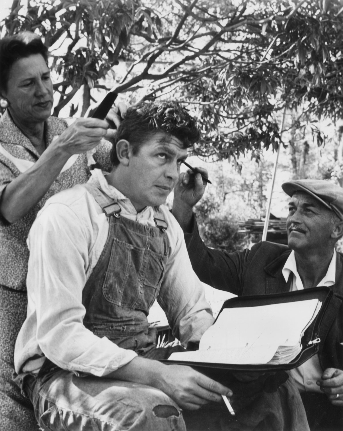 Andy Griffith on set of the film version of 'No Time for Sergeants'